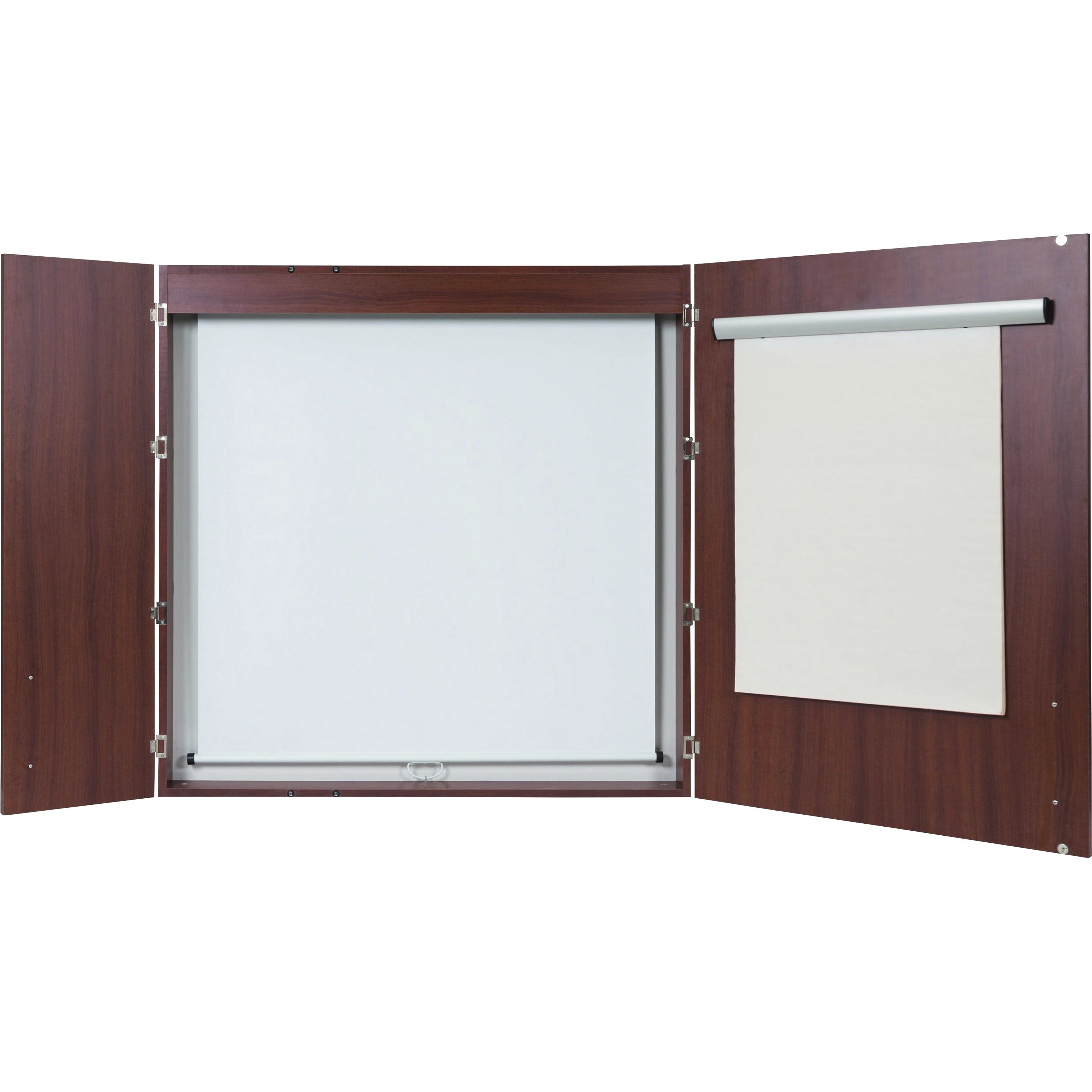 MasterVision 2-door Cherry Conference Cabinet - 48" Height x 48" Width - Porcelain Steel Surface - Cherry Wood Frame - 1 Each -
