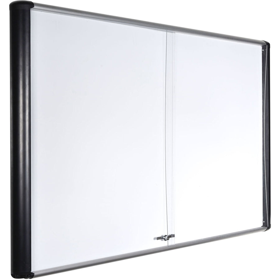 MasterVision Sliding Door Enclosed Porcelain Board - 72" (6 ft) Width x 48" (4 ft) Height - Porcelain Steel Surface - Aluminum Frame - Rectangle - Magnetic - Scratch Resistant - Assembly Required - 1 Each - 2