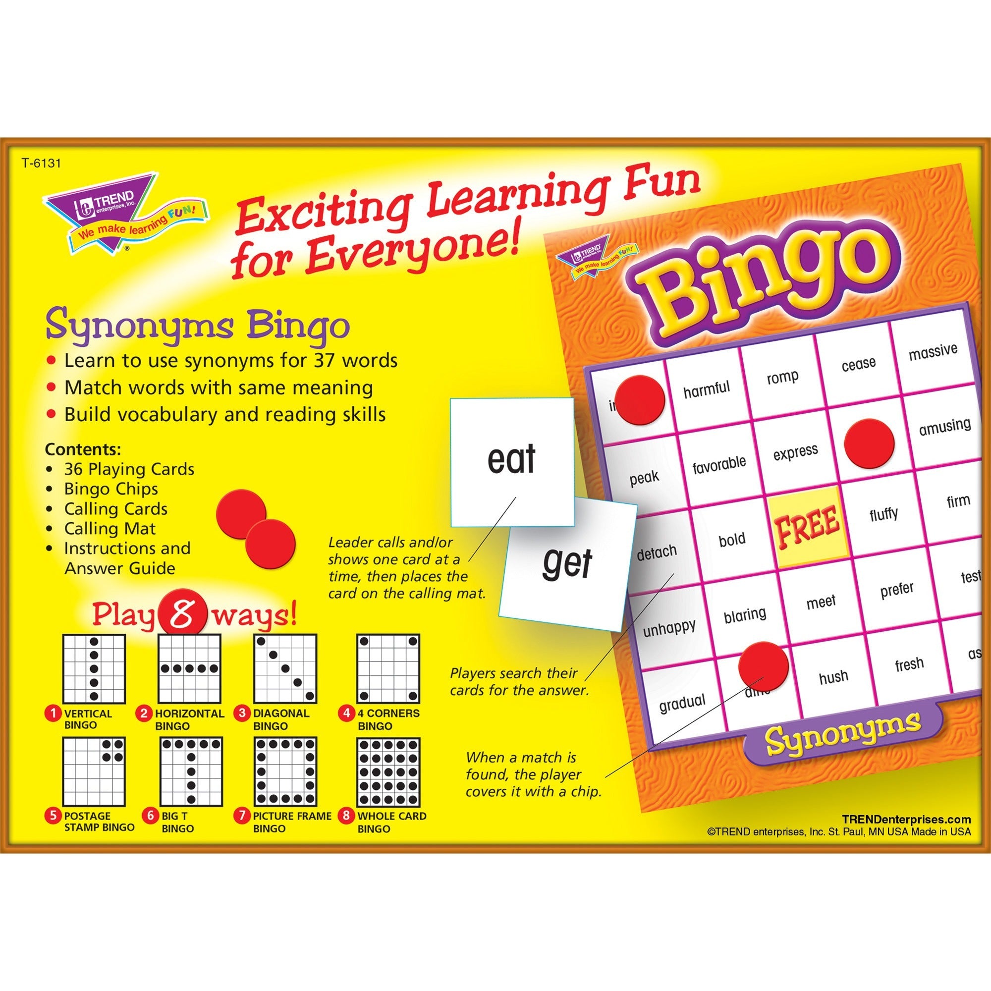 Trend Synonyms Bingo Game - Theme/Subject: Learning - Skill Learning: Language - 9-13 Year -