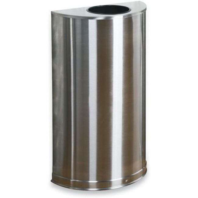 Rubbermaid Commercial 12 Gallon Half Round Steel Receptacle - 12 gal Capacity - Semicircular - 7" Opening Diameter - 32" Height x 18" Width x 9" Depth - Stainless Steel - Stainless Steel - 1 Each -