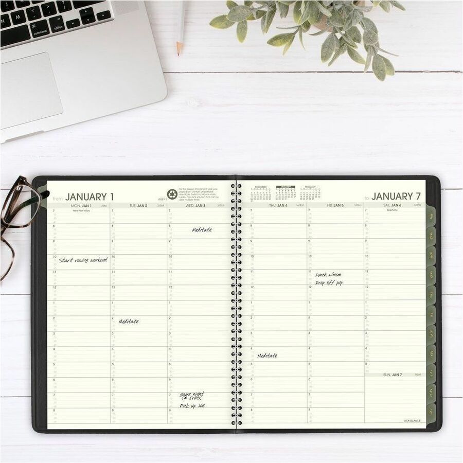 At-A-Glance Recycled Appointment Book Planner - Large Size - Julian Dates - Weekly, Monthly - 1 Year - January 2024 - December 2024 - 7:00 AM to 8:45 PM - Quarter-hourly, 7:00 AM to 5:30 PM - Quarter-hourly - 1 Week, 1 Month Double Page Layout - 8 1/ -