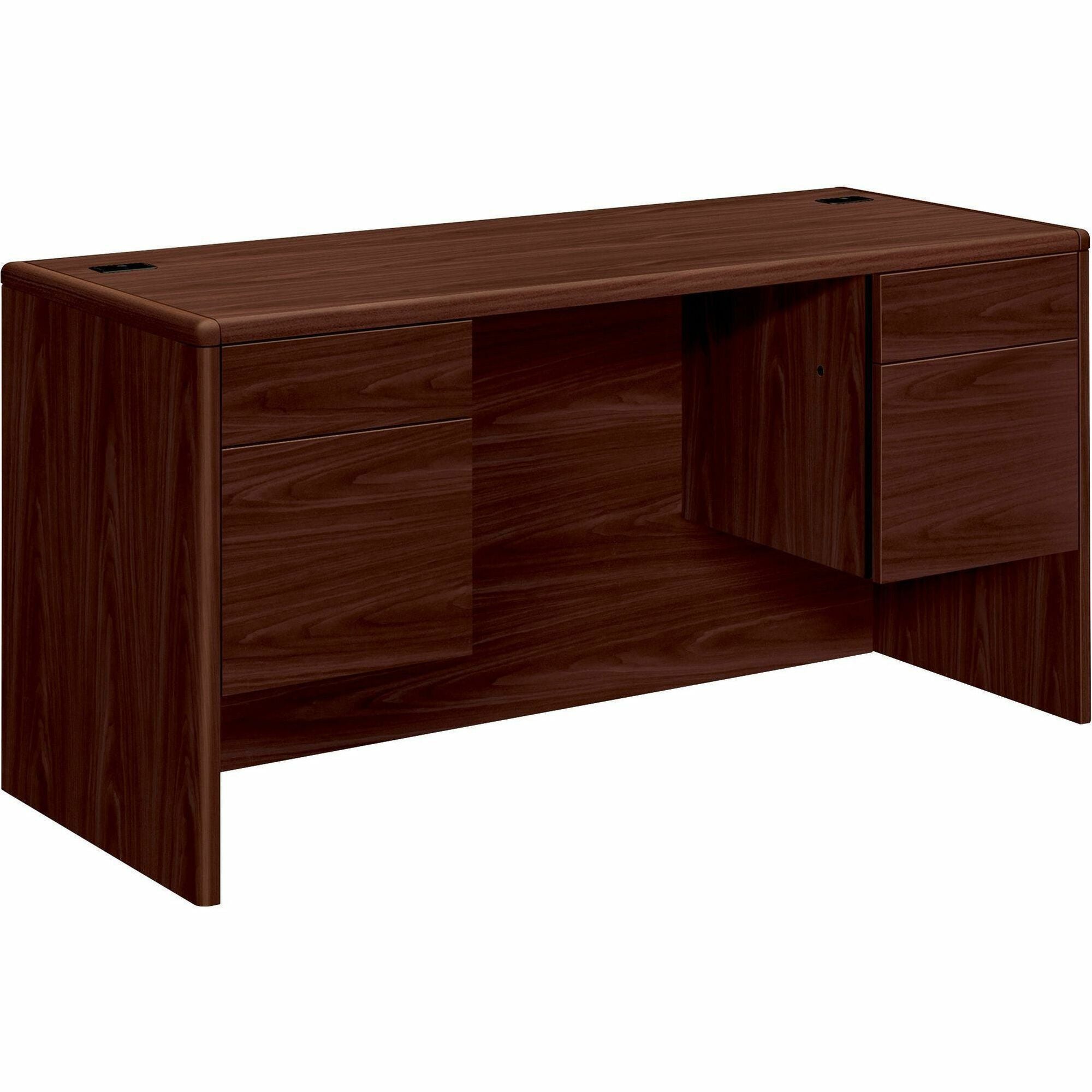 HON 10700 H10765 Pedestal Credenza - 60" x 24"29.5" - 4 x Box, File Drawer(s) - Double Pedestal - Waterfall Edge - Finish: Mahogany -