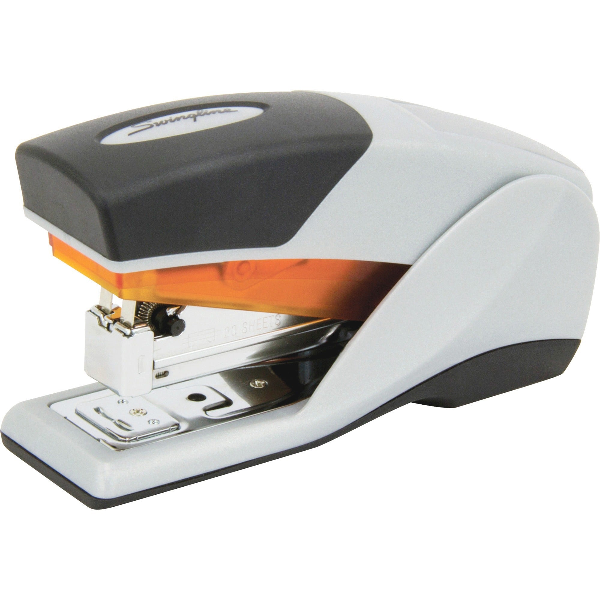 Swingline Optima 25 Compact Reduced Effort Stapler - 25 of 20lb Paper Sheets Capacity - 105 Staple Capacity - Half Strip - 1/4" Staple Size - 1 Each - Gray, Black, Orange -
