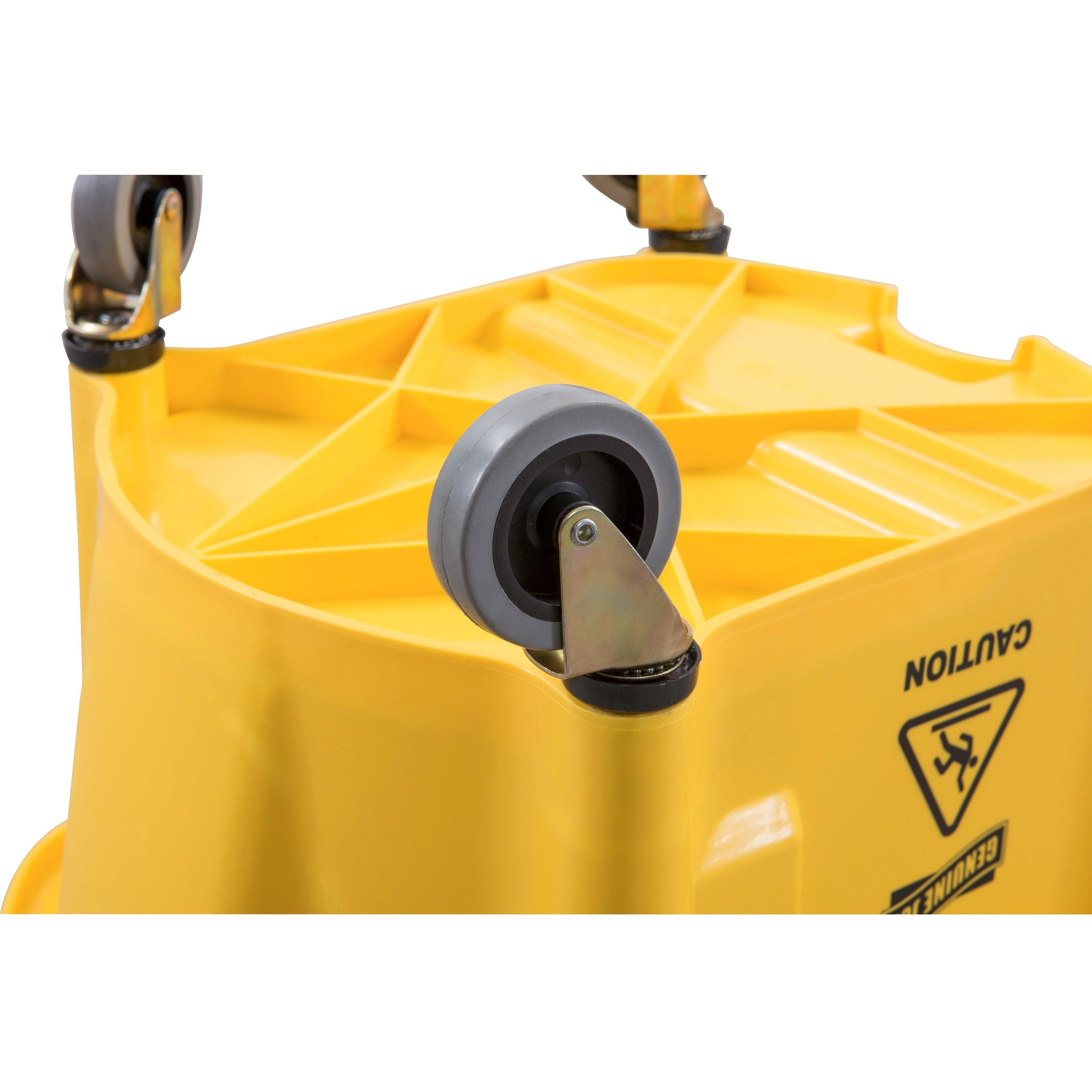 Genuine Joe Splash Shield Mop Bucket/Wringer - 6.50 gal - Wringer, Caution Sign, Handle, Measurement Marking, Caster, Putty Knife Holder, Mop Stick Holder - Plastic, Metal - Black, Yellow - 1 Each -