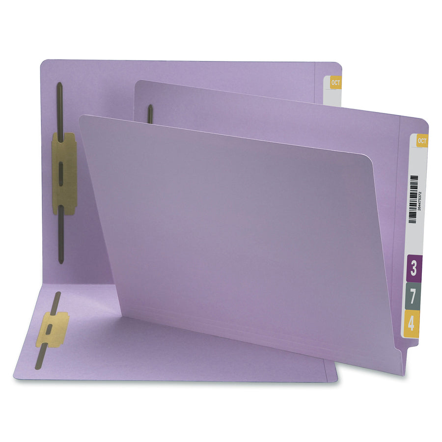 Smead Straight Tab Cut Letter Recycled Fastener Folder - 8 1/2" x 11" - 2 x 2B Fastener(s) - 2" Fastener Capacity - Lavender - 10% Recycled - 50 / Box -