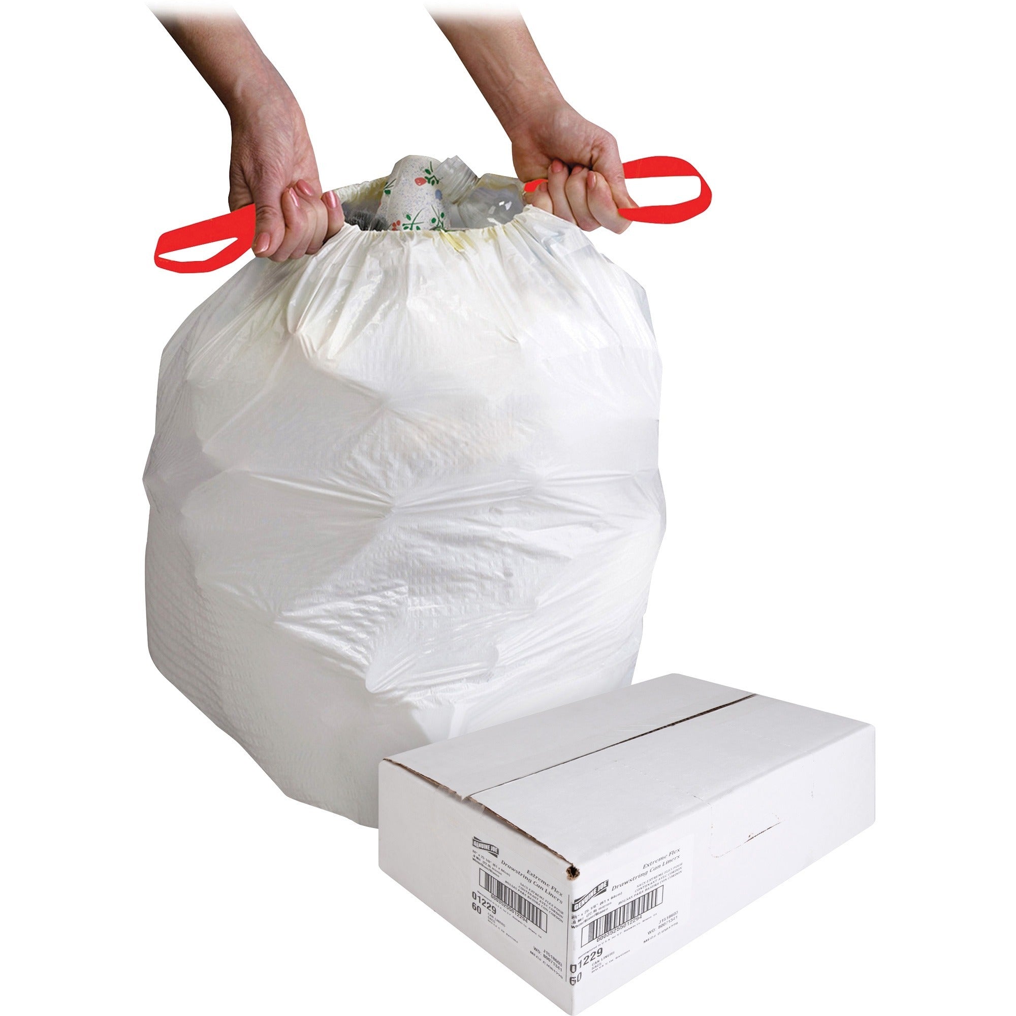 Genuine Joe Flexible Drawstring Trash Can Liners - Small Size - 13 gal Capacity - 24" Width x 25.13" Length - 0.90 mil (23 Micron) Thickness - Low Density - Drawstring Closure - White - Resin - 60/Carton -