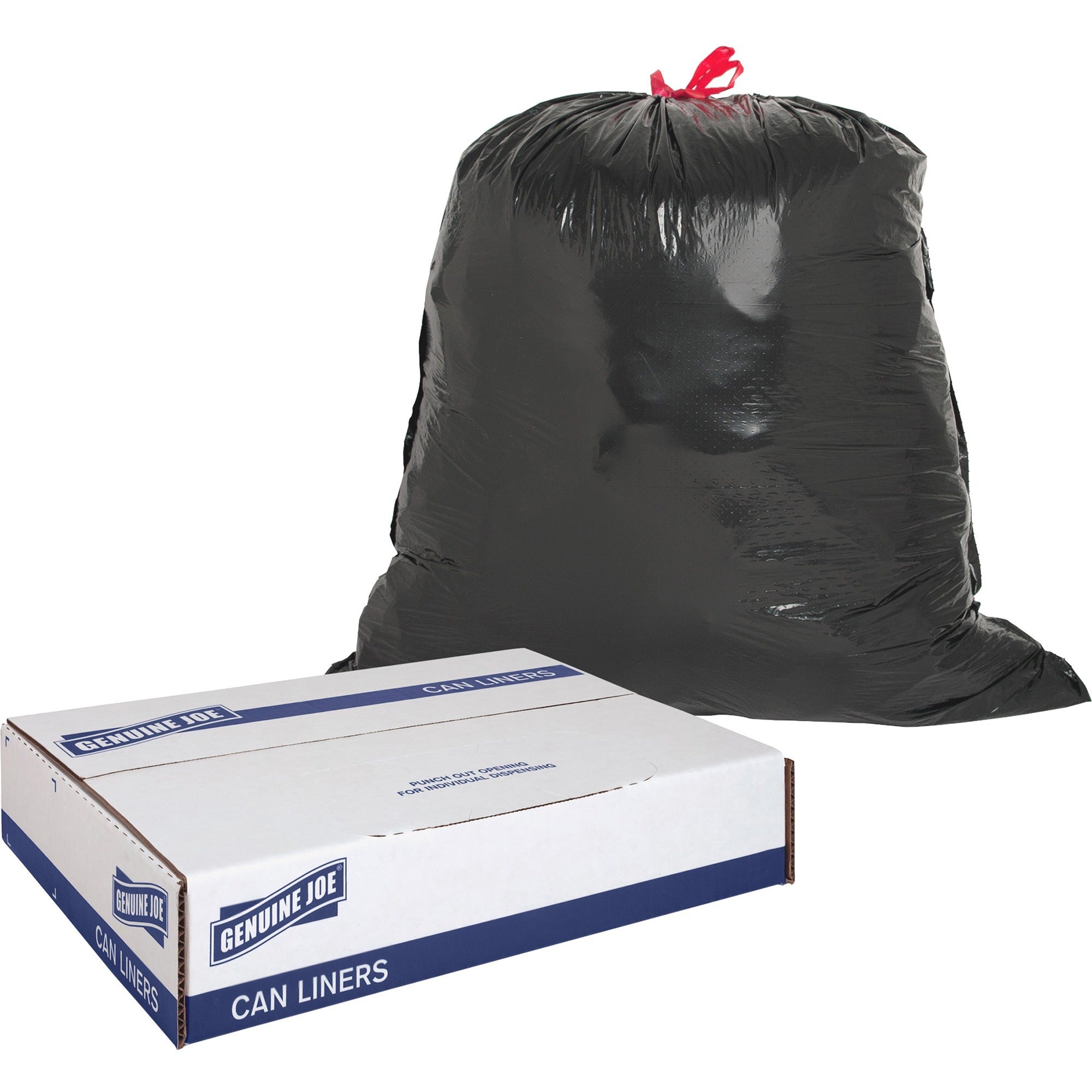 Genuine Joe Flexible Drawstring Trash Can Liners - Medium Size - 30 gal Capacity - 30" Width x 32" Length - 1.05 mil (27 Micron) Thickness - Low Density - Drawstring Closure - Black - Resin - 42/Carton -