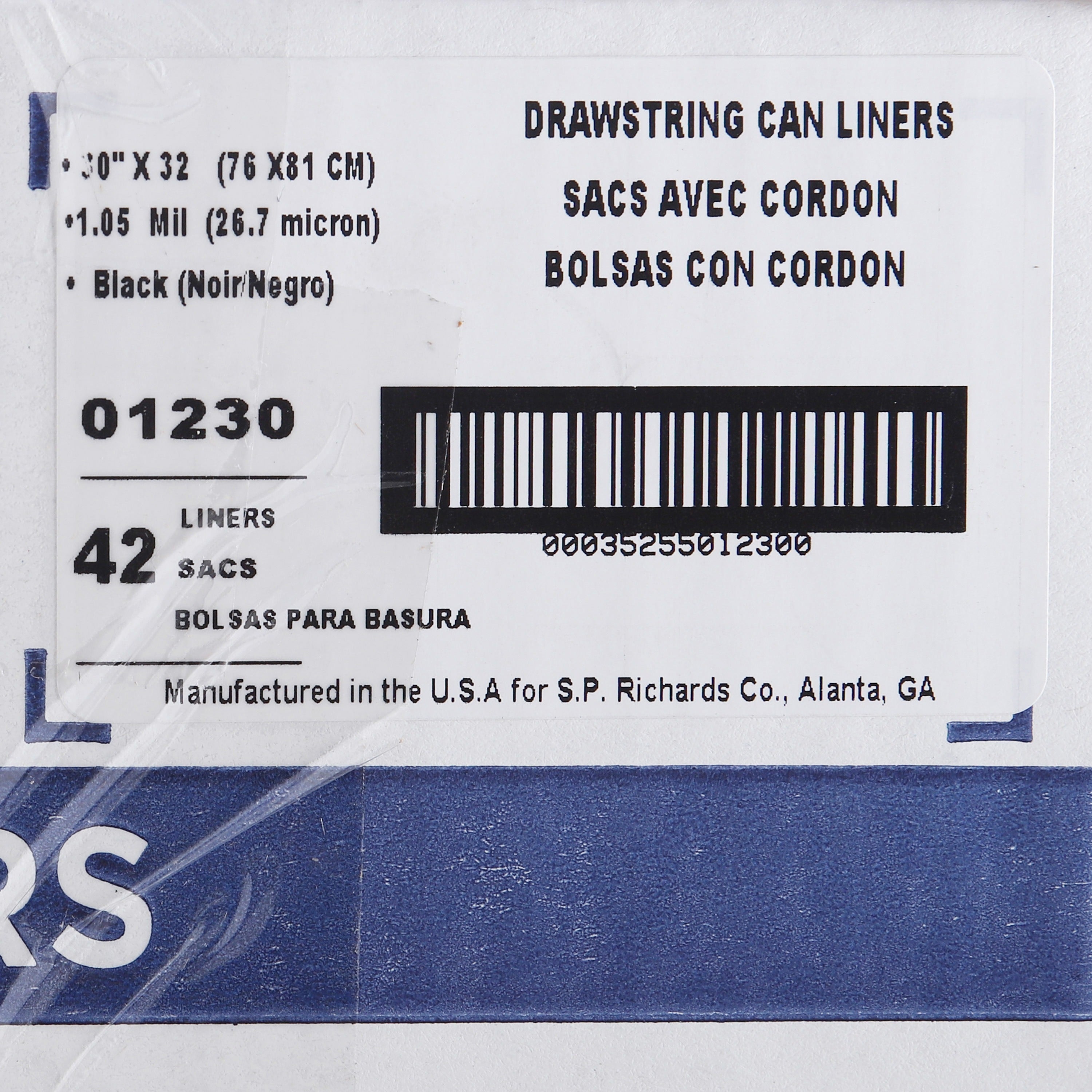 Genuine Joe Flexible Drawstring Trash Can Liners - Medium Size - 30 gal Capacity - 30" Width x 32" Length - 1.05 mil (27 Micron) Thickness - Low Density - Drawstring Closure - Black - Resin - 42/Carton -