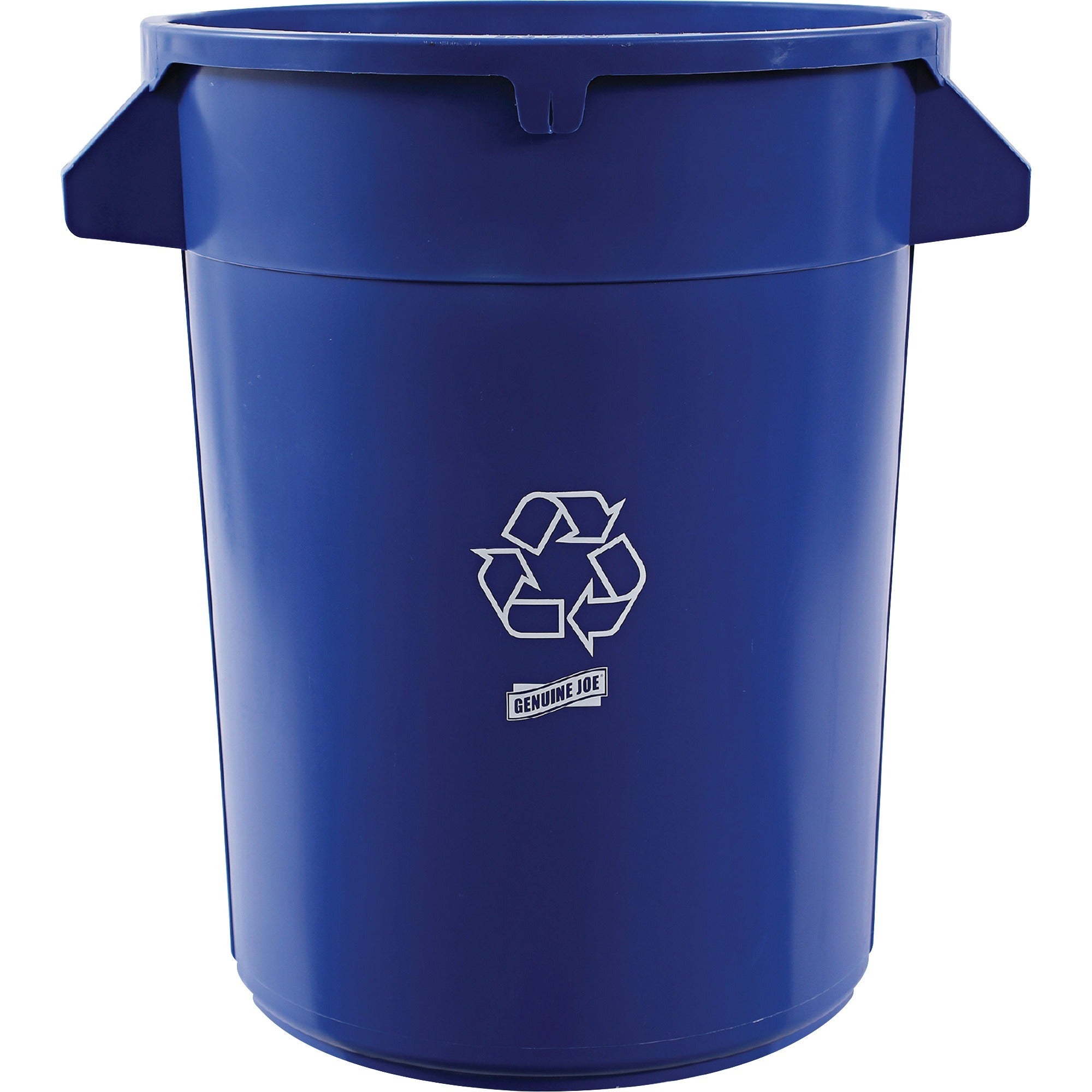 Genuine Joe Heavy-Duty Trash Container - 32 gal Capacity - Side Handle, Venting Channel - Plastic - Blue - 1 Each -
