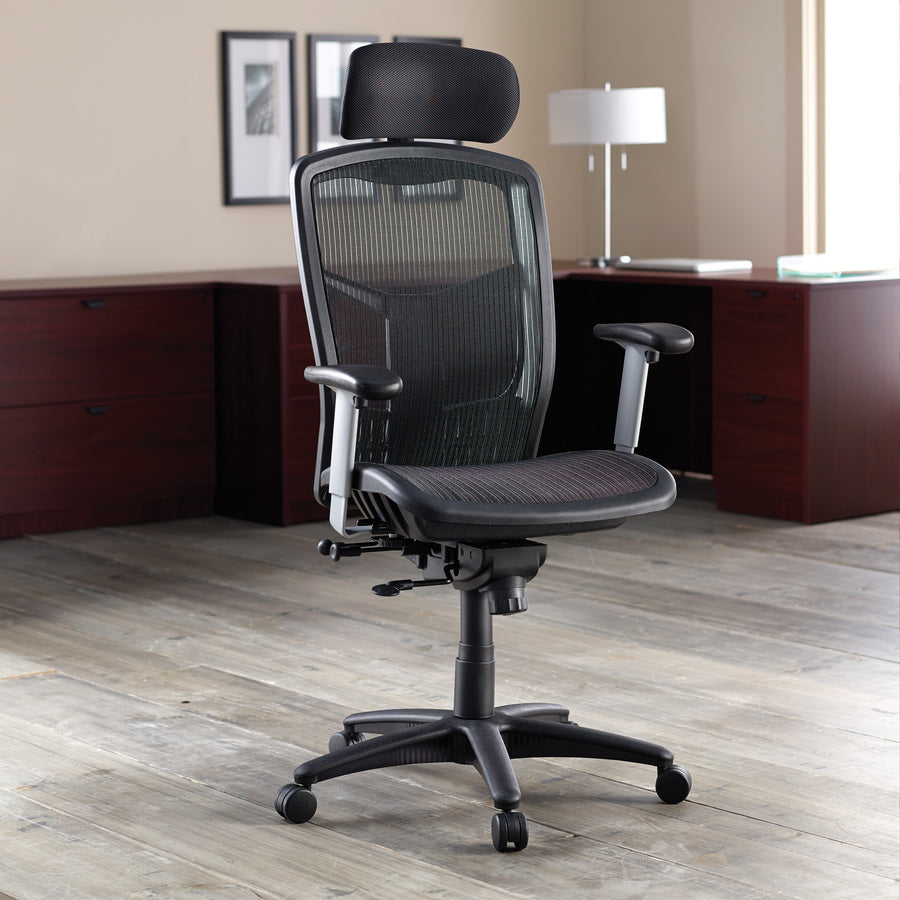 Lorell ErgoMesh Series Mesh High-Back Office Chair - Black Mesh Seat - Mesh Back - Plastic, Steel Frame - Black - 1 Each -