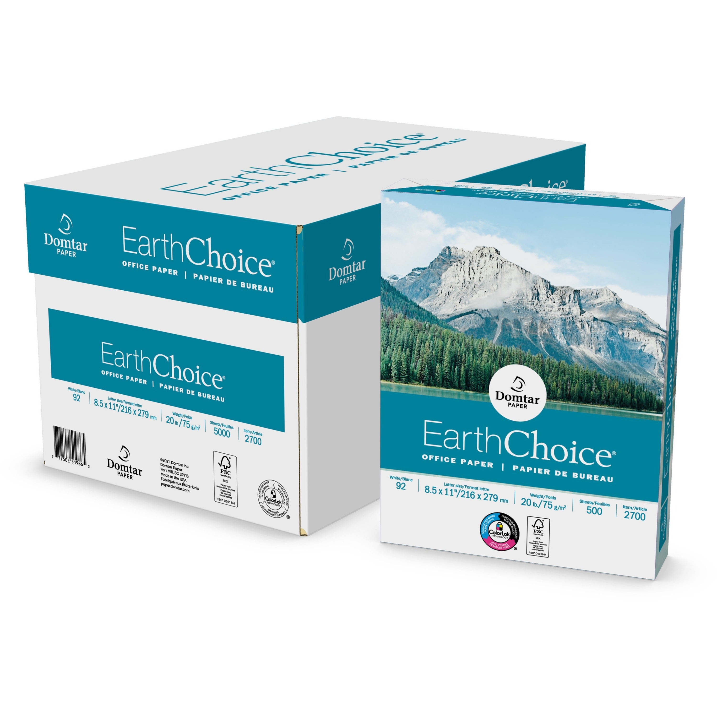 EarthChoice Office Paper - White - Letter - 8 1/2" x 11" - 20 lb Basis Weight - 5000 / Carton - White -