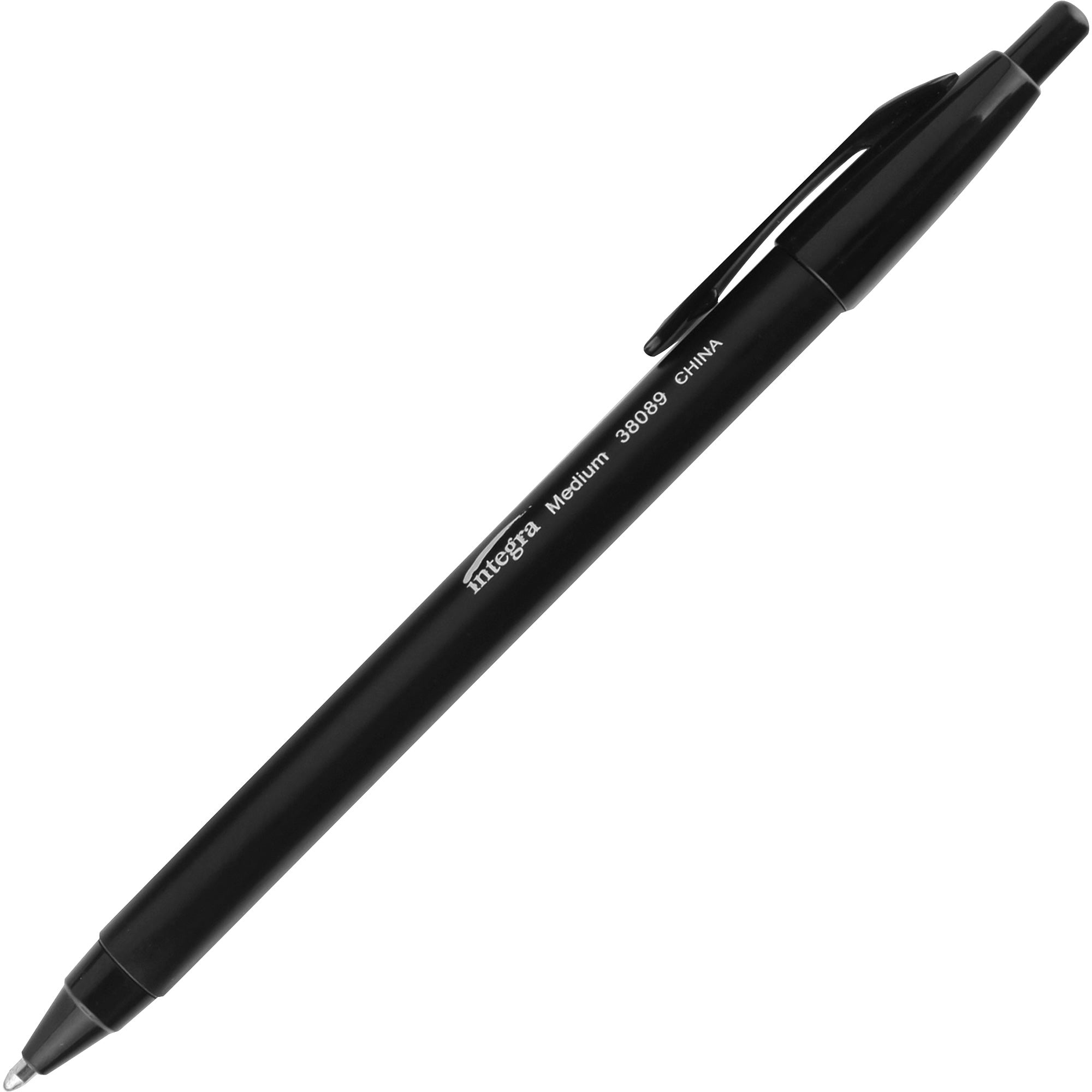 Integra Triangular Barrel Retractable Ballpnt Pens - Medium Pen Point - Retractable - Black - Black Plastic Barrel - 1 Dozen -
