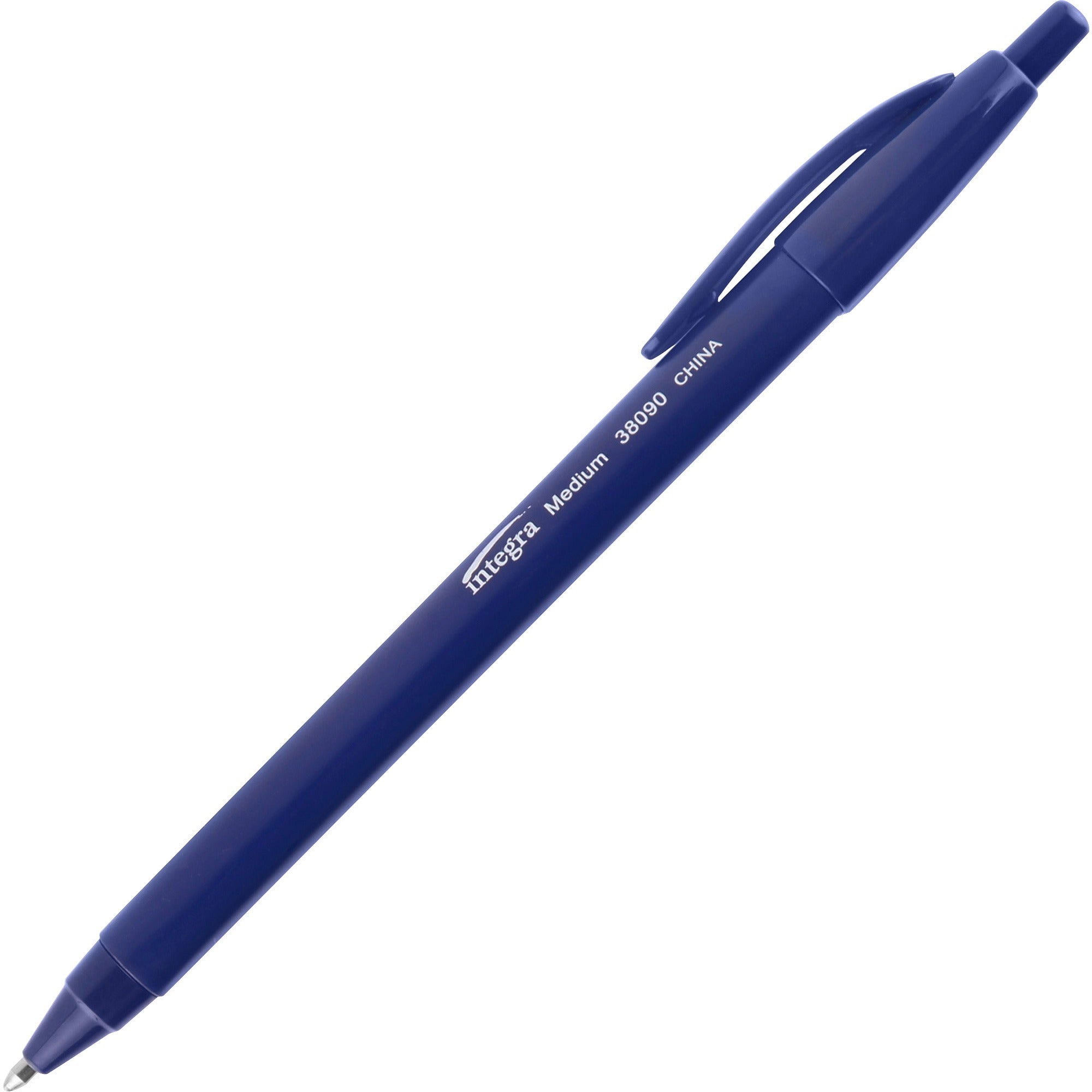 Integra Triangular Barrel Retractable Ballpnt Pens - Medium Pen Point - Retractable - Blue - Blue Plastic Barrel - 1 Dozen -