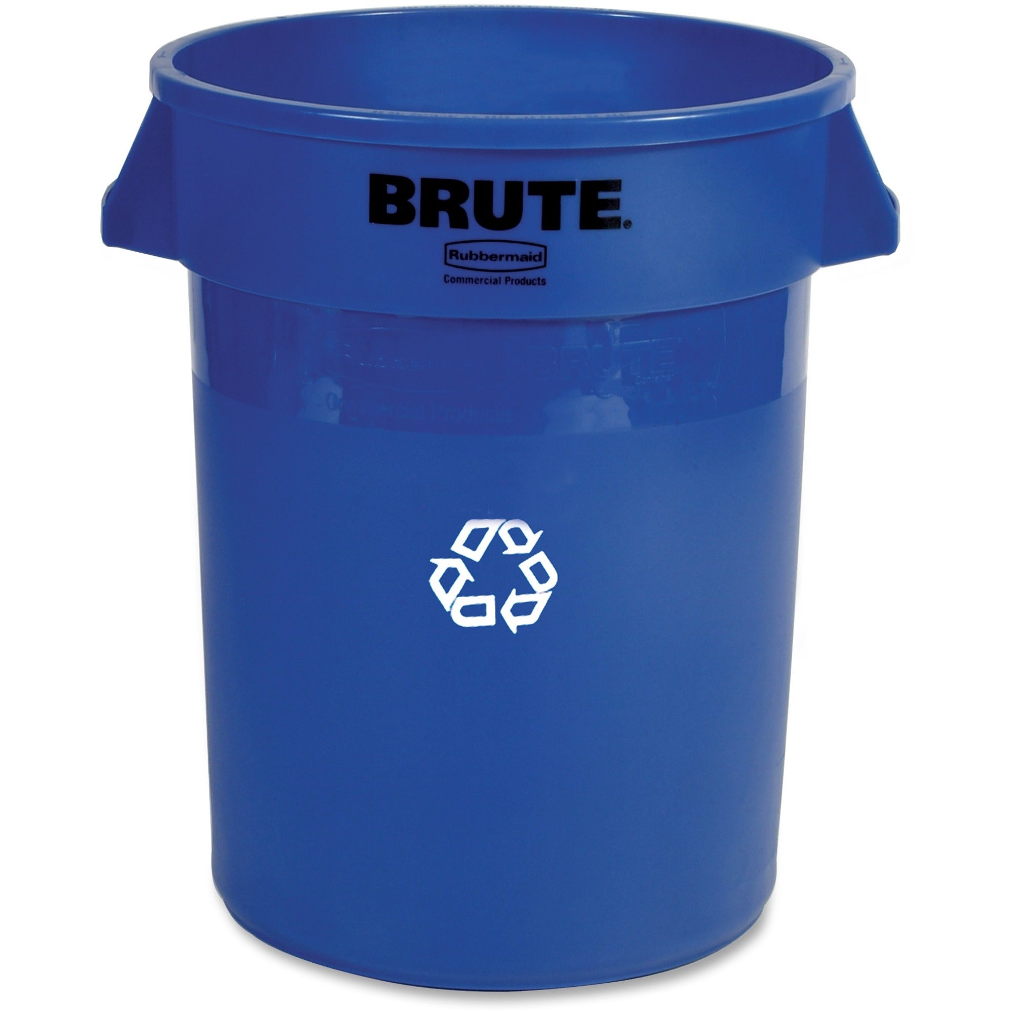 Rubbermaid Commercial Brute 32-Gallon Vented Recycling Container - 32 gal Capacity - Round - Handle, Heavy Duty, Reinforced, UV Coated, Damage Resistant, Warp Resistant, Peel Resistant - 27.3" Height x 21.9" Diameter - Plastic - Blue - 1 Each -