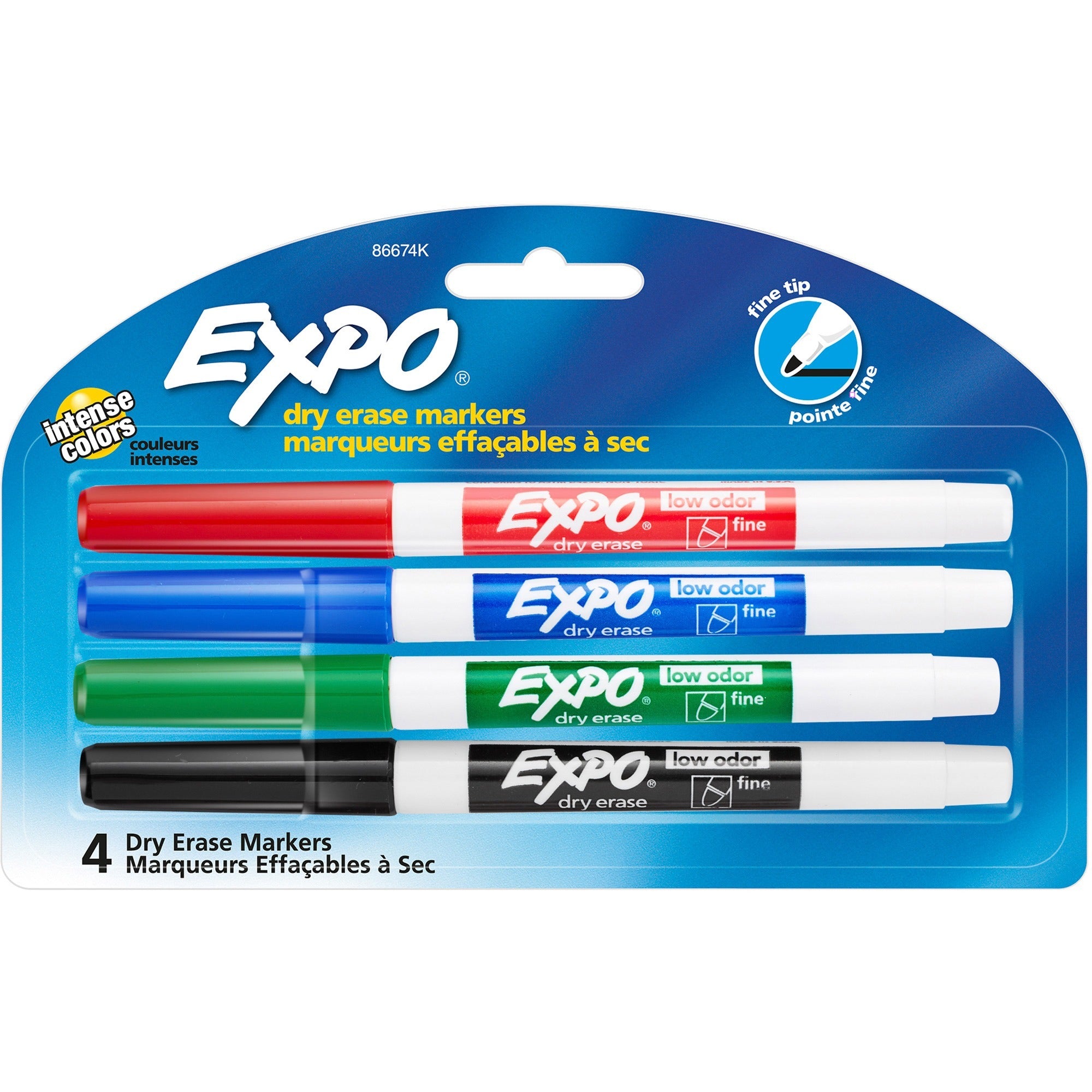 Expo Low-Odor Dry-erase Markers - Fine Marker Point - Assorted - 4 / Set -