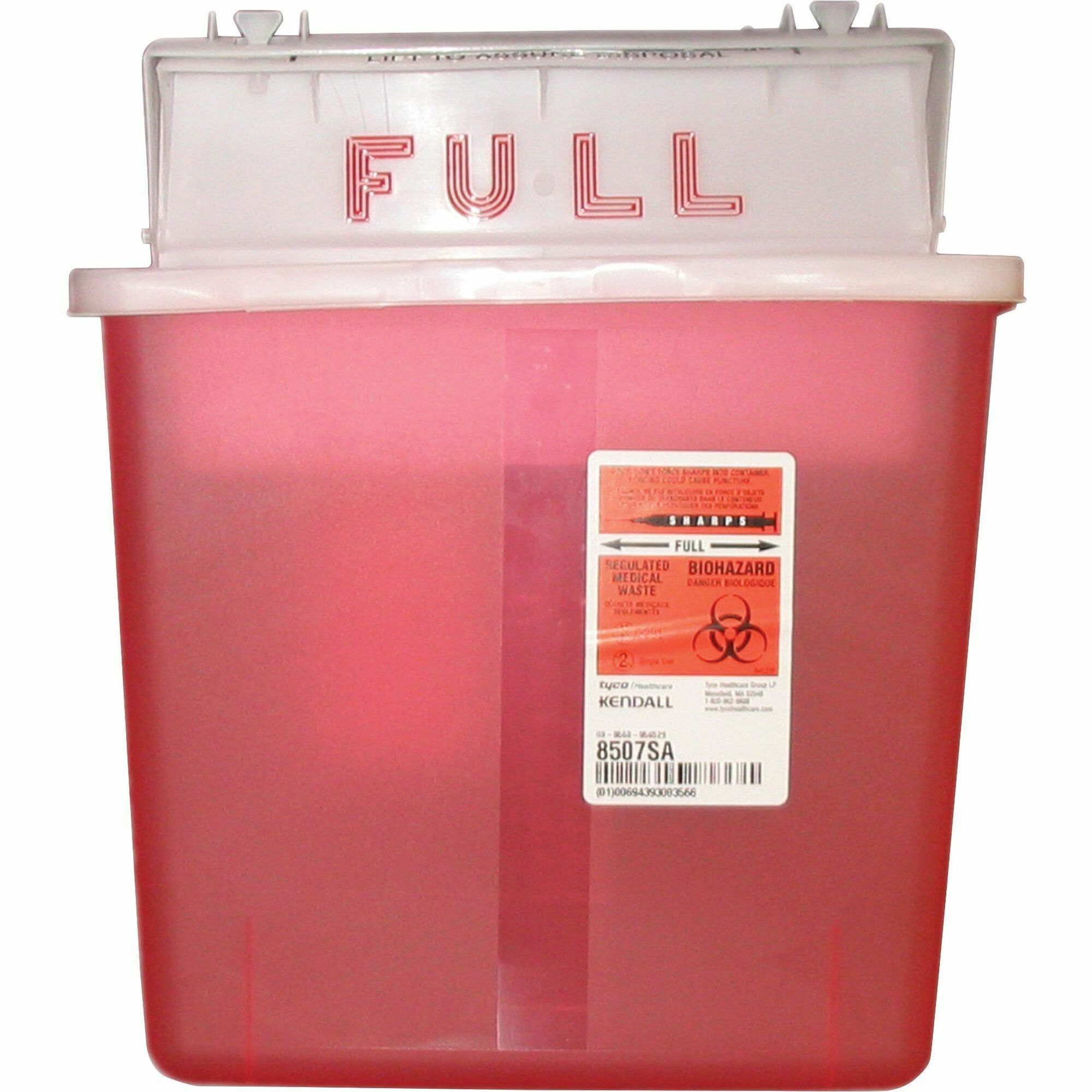 Covidien Sharpstar 5 Quart Sharps Container with Lid - 1.25 gal Capacity - Rectangular - 11" Height x 10.8" Width x 4.8" Depth - Red - 1 Each -