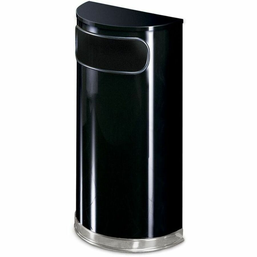 Rubbermaid Commercial Black/Chrome Half Round Receptacle - 9 gal Capacity - Semicircular - 32" Height x 18" Width x 9" Depth - Stainless Steel - Chrome - 1 Each -