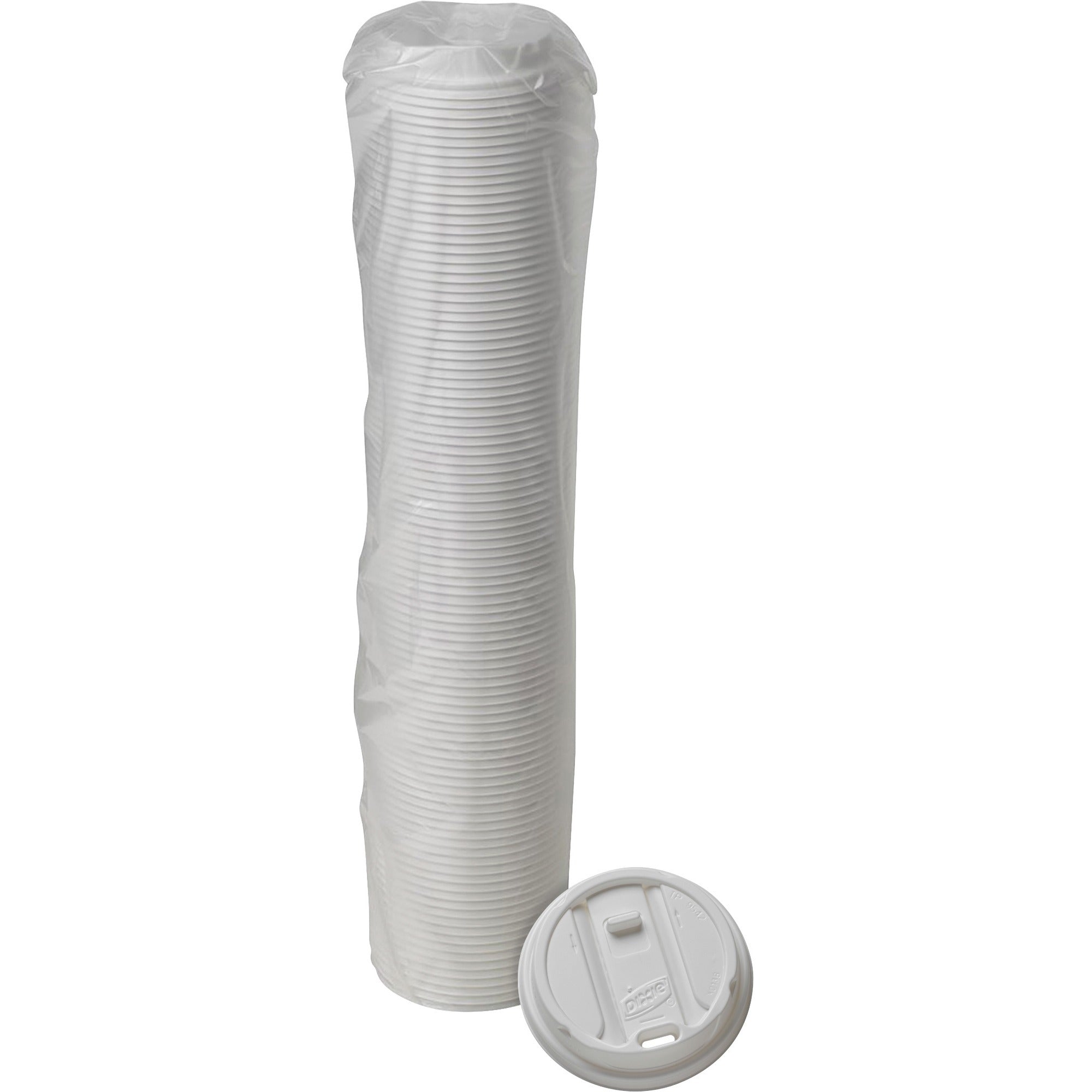 Dixie Large Reclosable Hot Cup Lids by GP Pro - Round - Plastic - 100 / Pack - White -