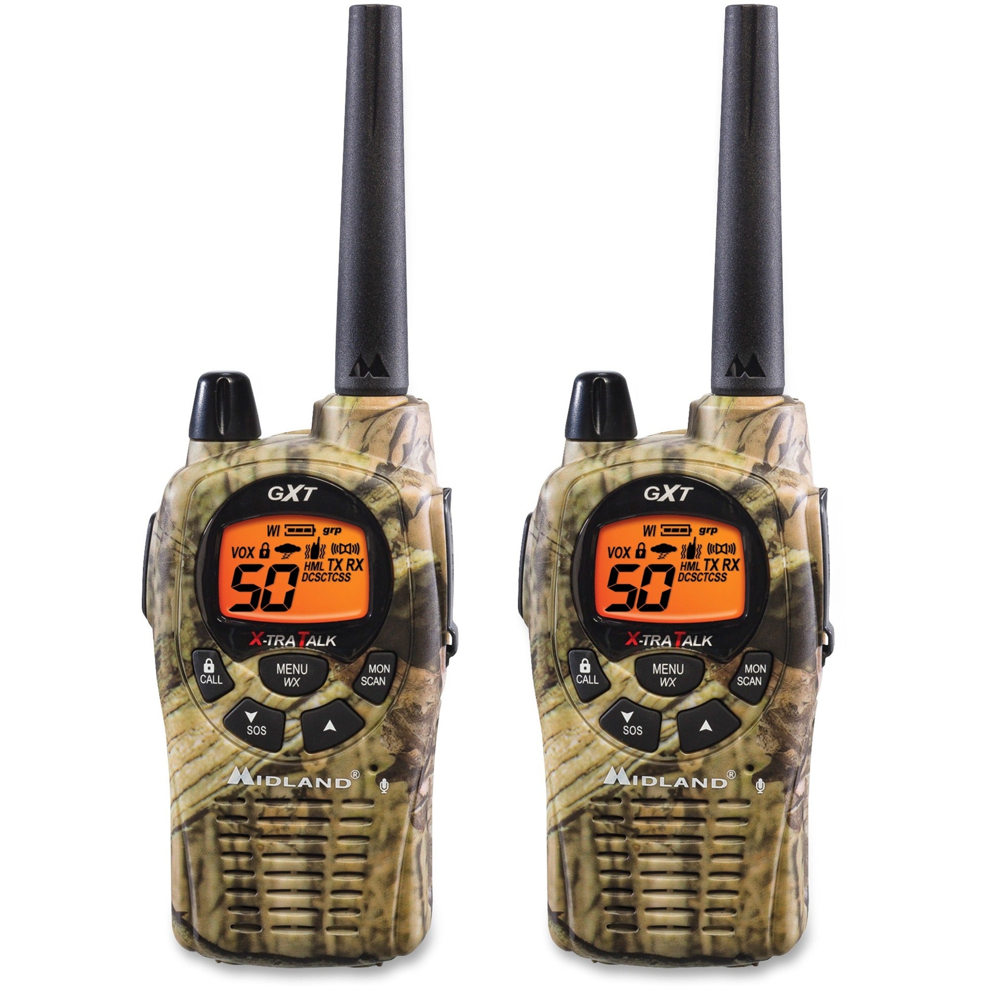 Midland GXT1050VP4 2-Way Pair - 50 Radio Channels - Upto 190080 ft - 38 Total Privacy Codes - CTCSS - Auto Squelch, Keypad Lock, Silent Operation - Water Proof - AA - 2 Each -