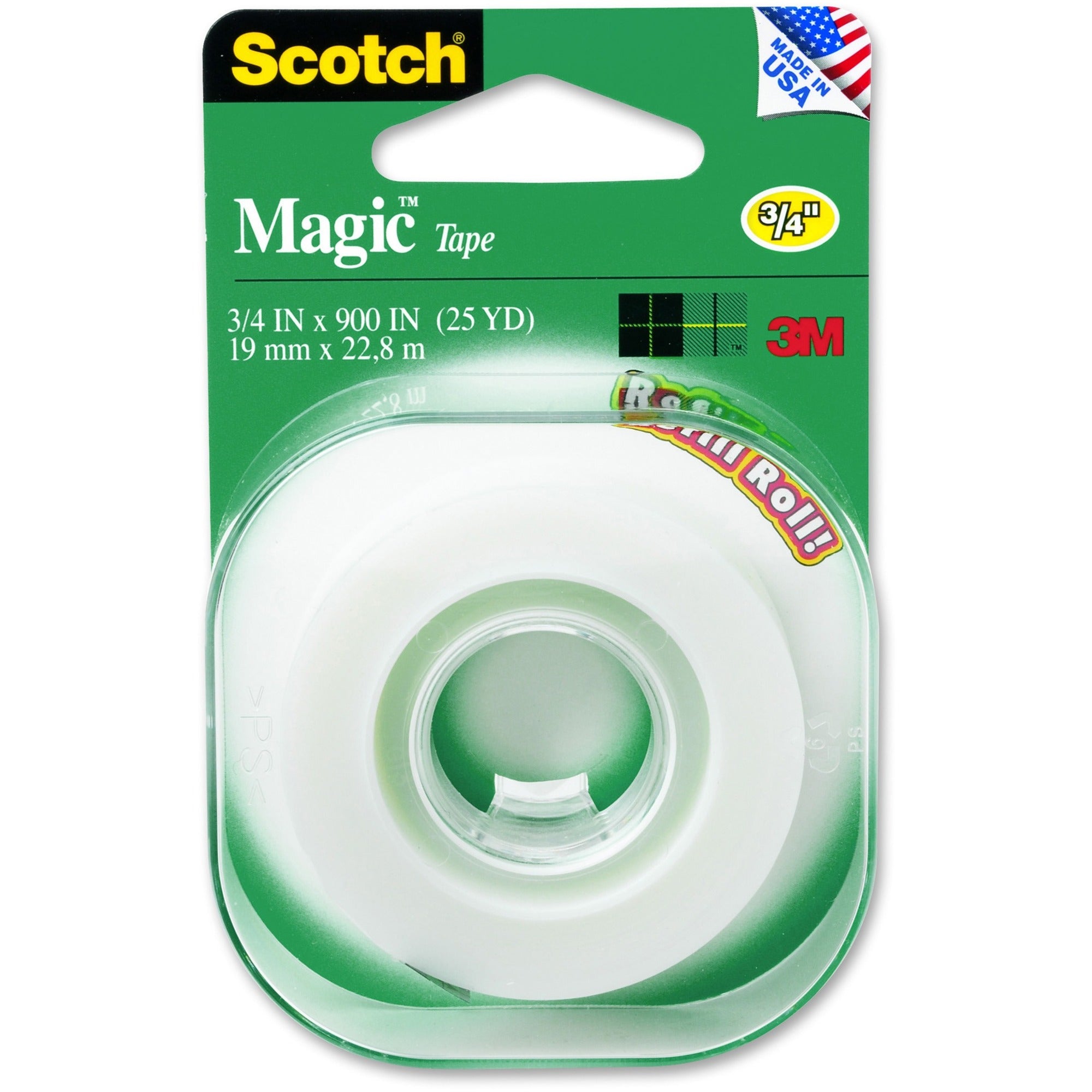 Scotch Matte Finish Magic Tape - 13.89 yd Length x 0.75" Width - 1" Core - For Packing, Sealing - 1 / Roll - Clear -