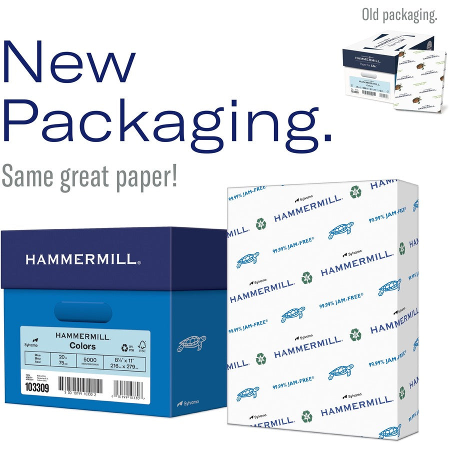 Hammermill Colors Recycled Copy Paper - Blue - Legal - 8 1/2" x 14" - 20 lb Basis Weight - Smooth - 500 / Ream - Sustainable Forestry Initiative (SFI) - Jam-free - Blue -