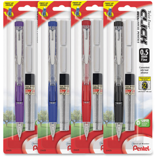 Pentel .5mm Twist Erase Click Mechanical Pencils - #2 Lead - 0.5 mm Lead Diameter - Refillable - Transparent Barrel - 1 / Pack -