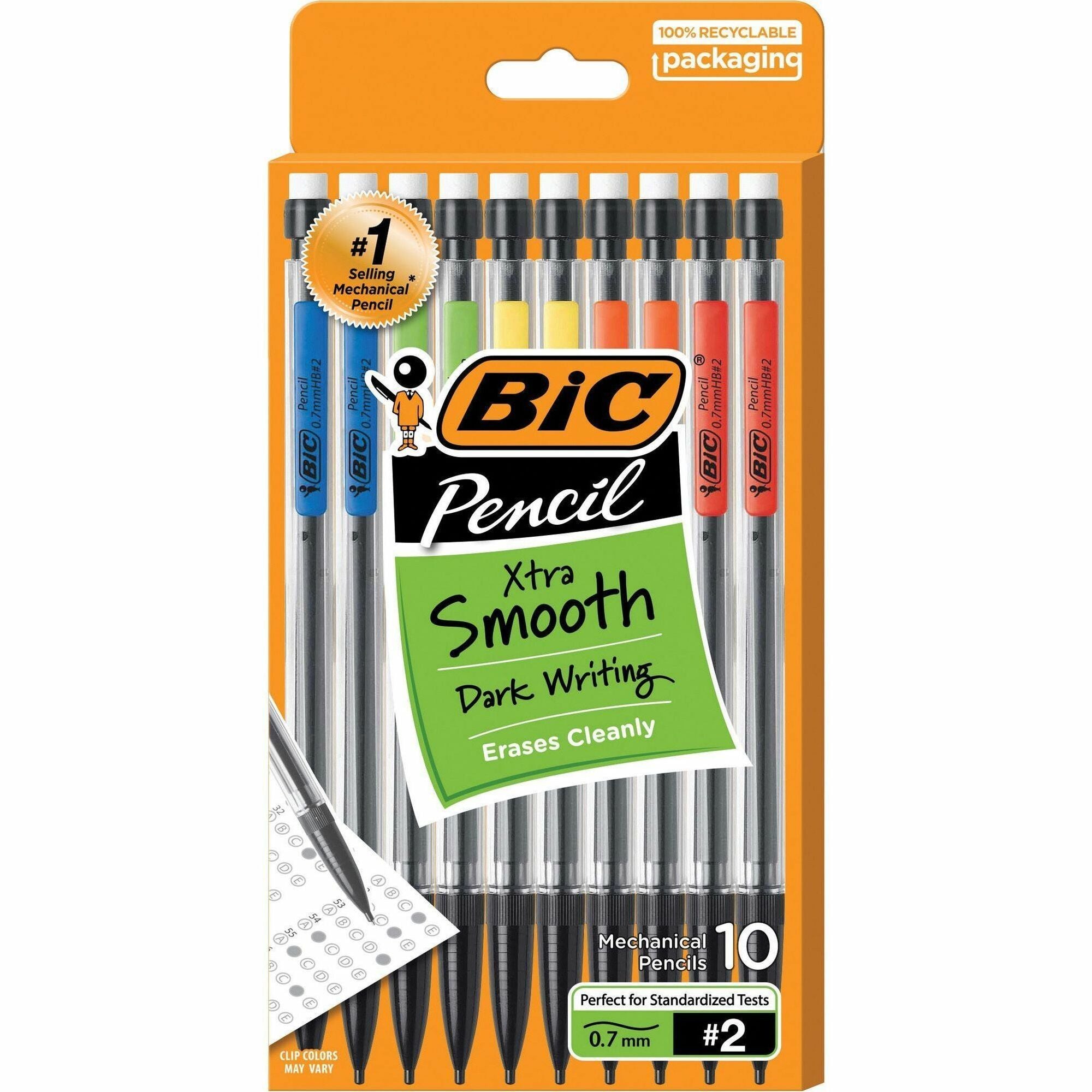 BIC Top Advance Mechanical Pencils - #2 Lead - 0.7 mm Lead Diameter - Assorted Barrel - 10 / Pack -