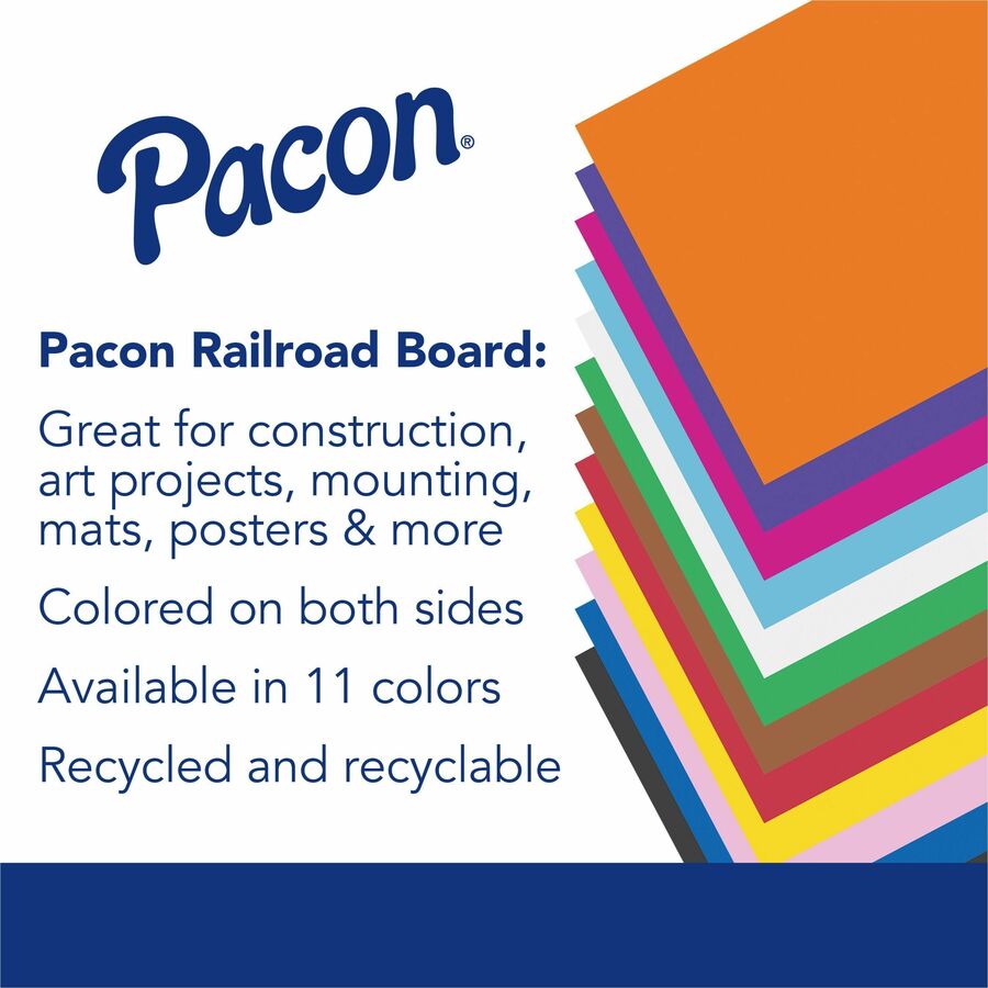 Pacon Railroad Board - Art, Mat, Mounting, Block Printing, Marker, Stenciling, Poster - 22"Height x 28"Width - 25 / Carton - Black -