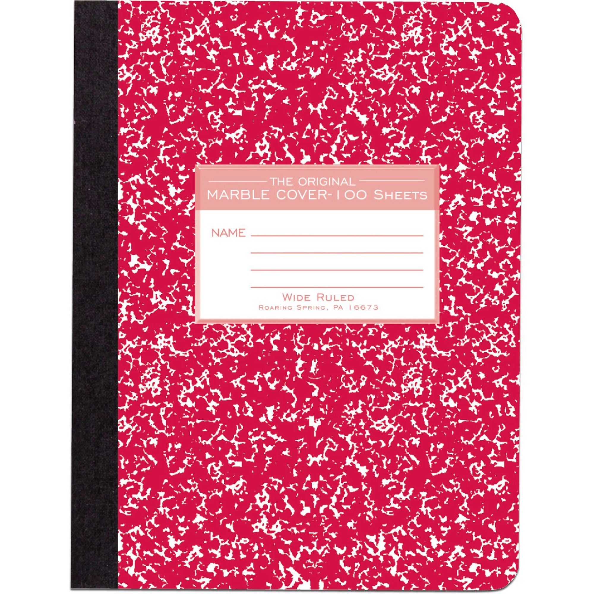 Roaring Spring Wide Ruled Hard Cover Composition Book - 100 Sheets - 200 Pages - Printed - Sewn/Tapebound - Both Side Ruling Surface - Ruled Red Margin - 15 lb Basis Weight - 56 g/m2 Grammage - 9 3/4" x 7 1/2" - 0.50" x 7.5" x 9.8" - White Paper -