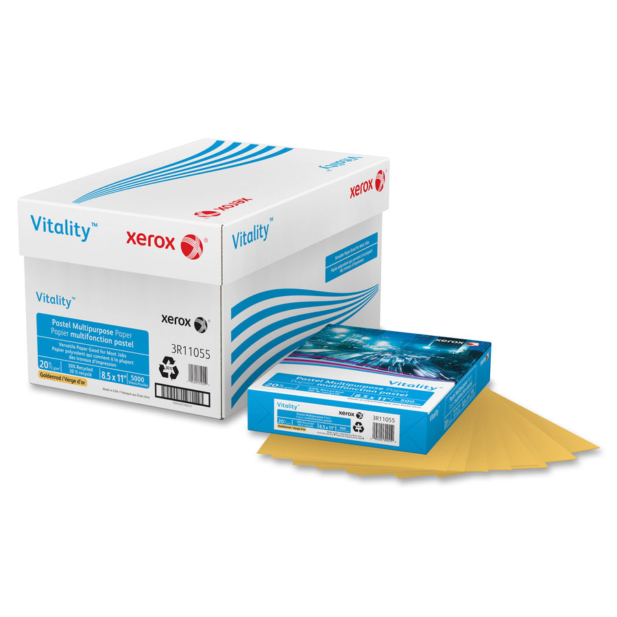 Xerox Vitality Pastel Multipurpose Paper - Goldenrod - Letter - 8 1/2" x 11" - 20 lb Basis Weight - 500 / Ream - Jam-free - Goldenrod -