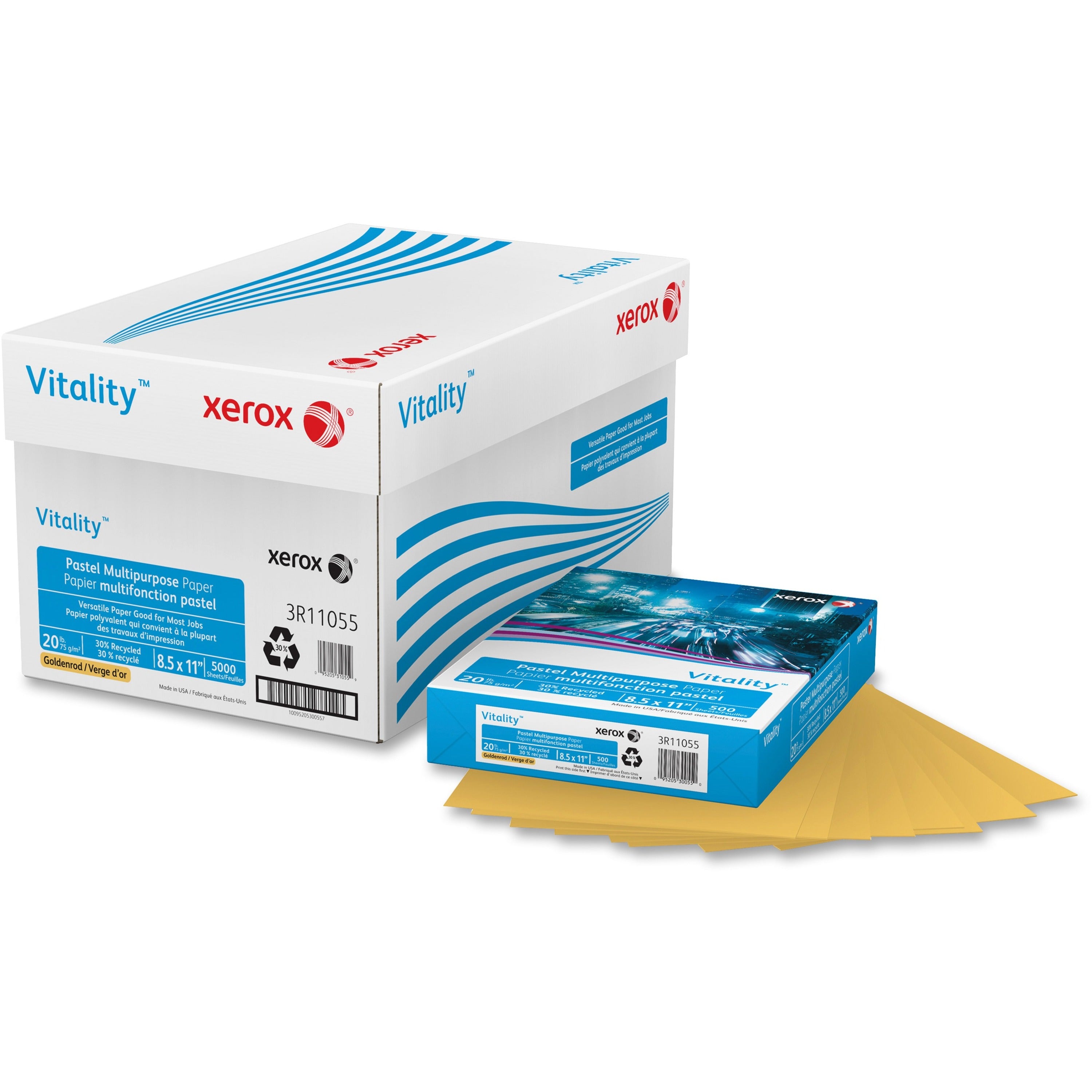 Xerox Vitality Pastel Multipurpose Paper - Goldenrod - Letter - 8 1/2" x 11" - 20 lb Basis Weight - 500 / Ream - Jam-free - Goldenrod -