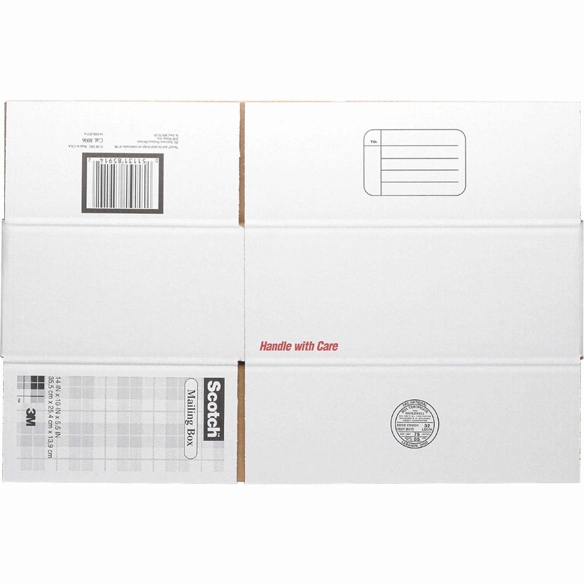 Scotch Mailing Box - External Dimensions: 14" Length x 10" Width x 5.5" Height - White - For Mail - Recycled - 1 Each -