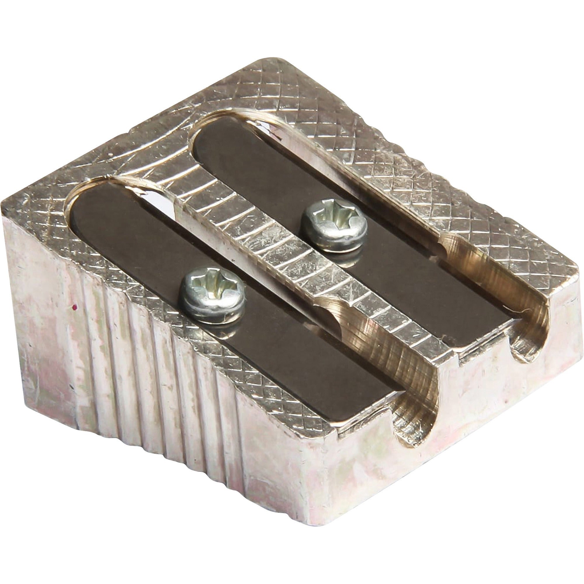 Baumgartens Two-hole Metal Pencil sharpener - Handheld - 2 Hole(s) - 0.6" Height x 0.9" Width - Metal - Silver - 1 Each -