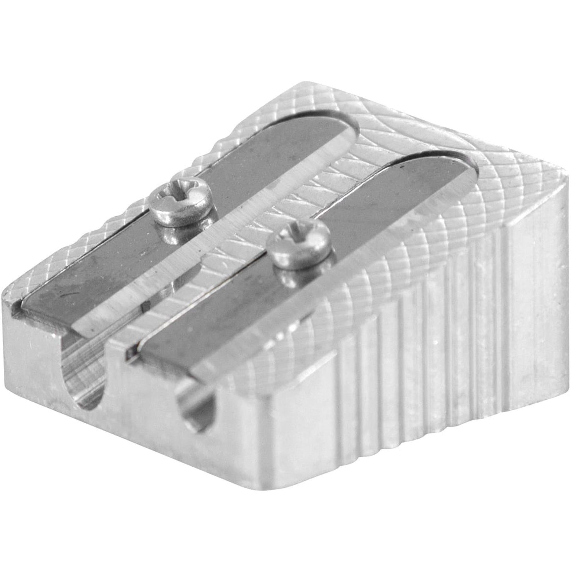 Baumgartens Two-hole Metal Pencil sharpener - Handheld - 2 Hole(s) - 0.6" Height x 0.9" Width - Metal - Silver - 1 Each -