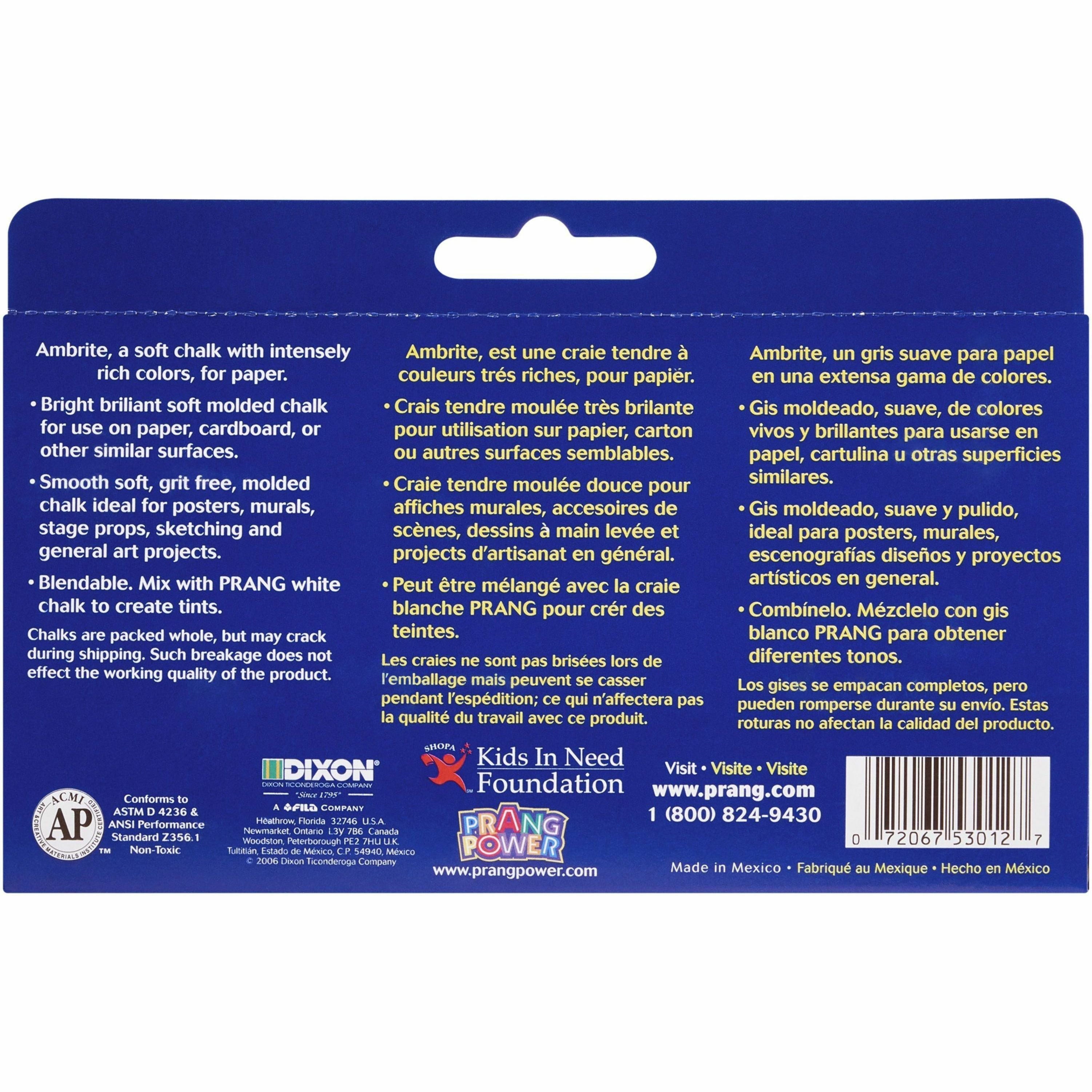 Prang Gallery Ambrite Colored Chalk - 3.2" Length - 0.4" Diameter - Assorted - 12 / Box - Non-toxic -