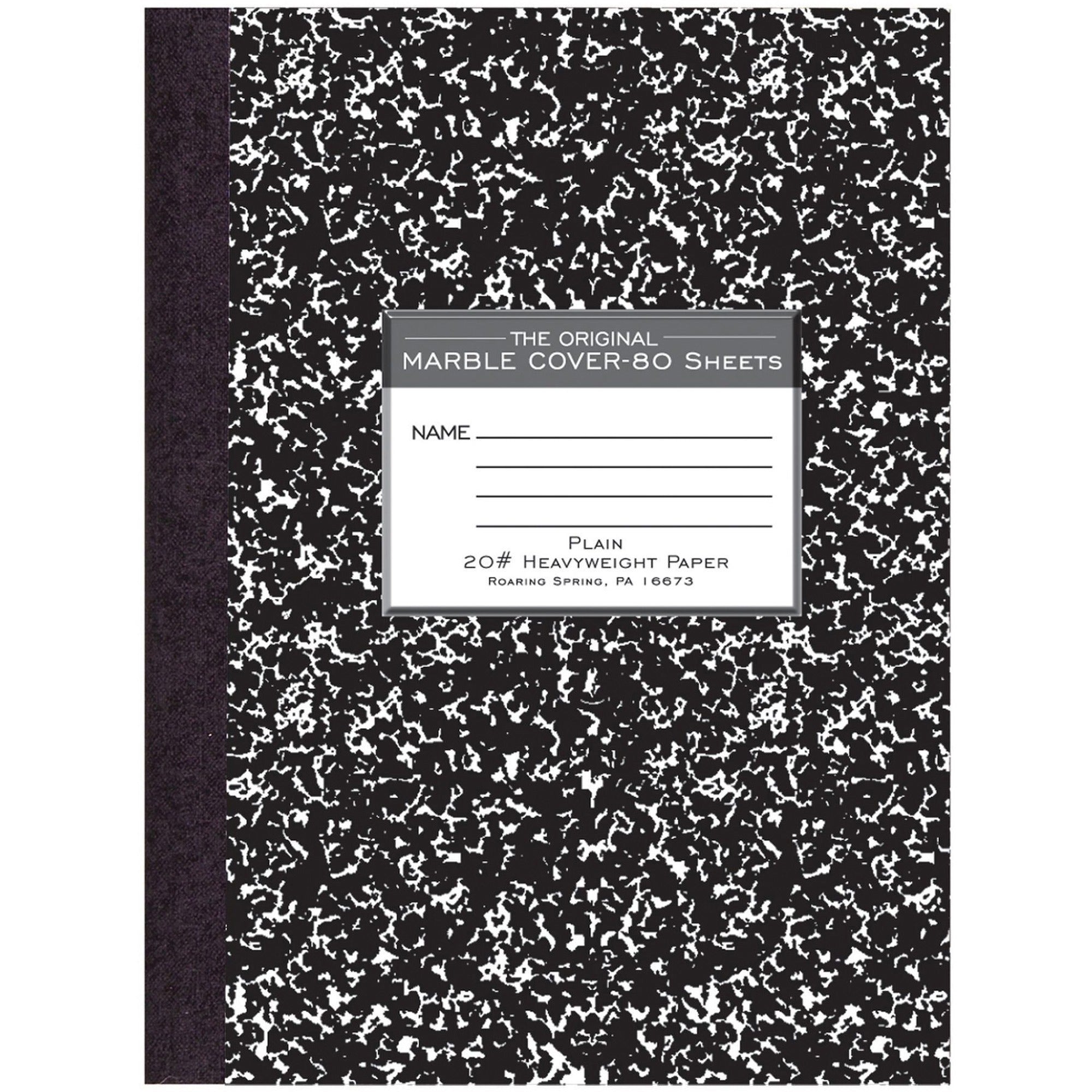 Roaring Spring Signature Collection Unruled Oversized Hard Cover Composition Book - 80 Sheets - 160 Pages - Plain - Sewn/Tapebound - Red Margin - 20 lb Basis Weight - 75 g/m2 Grammage - 10 1/4" x 7 7/8" - 0.50" x 7.9" x 10.3" - White Paper - Bla -