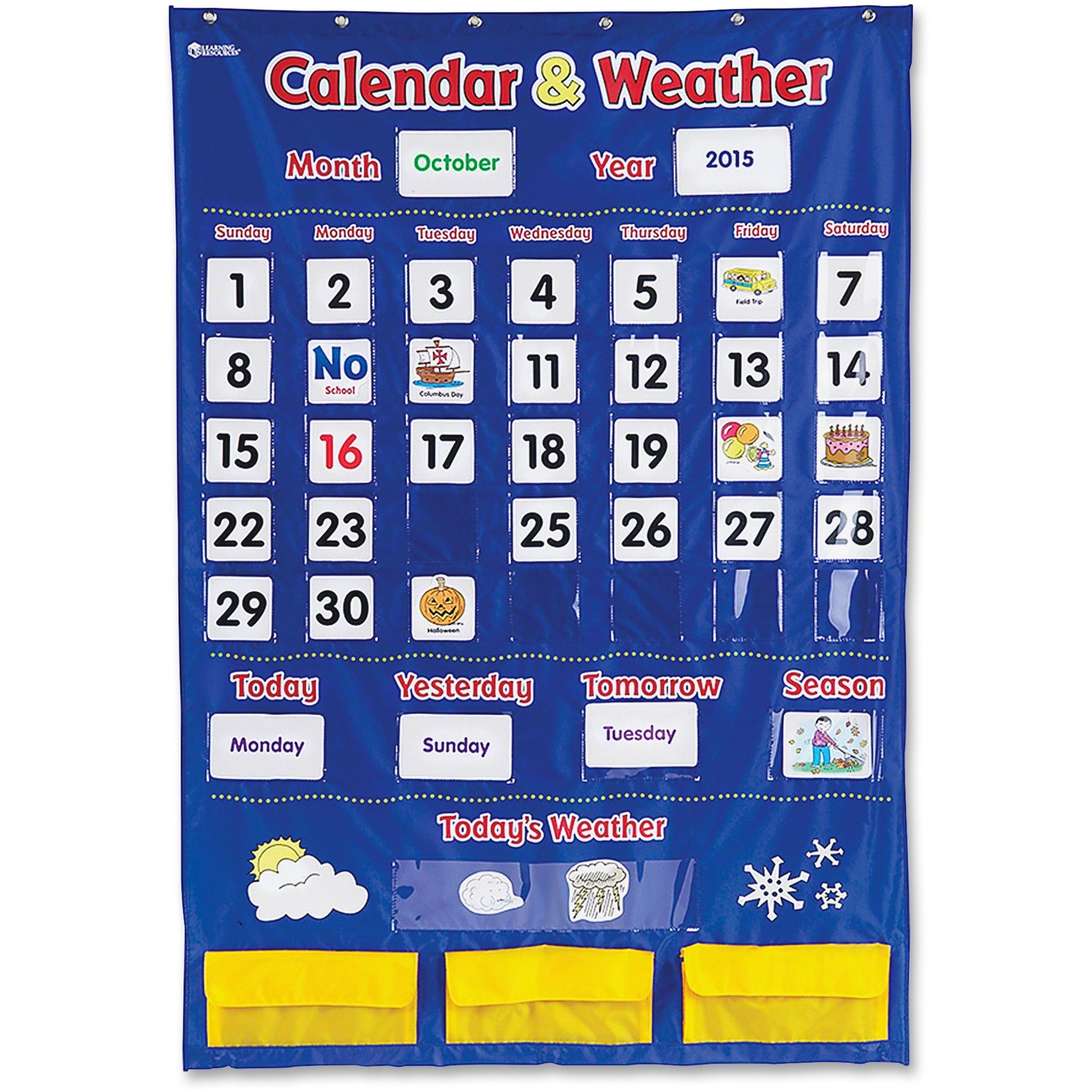 Learning Resources Calendar/Weather Pocket Chart - Theme/Subject: Learning - Skill Learning: Weather, Holiday, Day, Month, Celebration, Season, Week, Calendar - 3-6 Year - 1 Each -