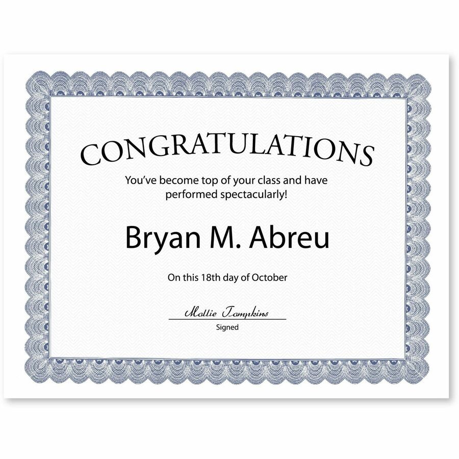 Geographics Conventional Blue Certificate - 24 lb Basis Weight - 11" x 8.5" - Inkjet, Laser Compatible - Blue with White Border - Parchment Paper - 50 / Pack - 2