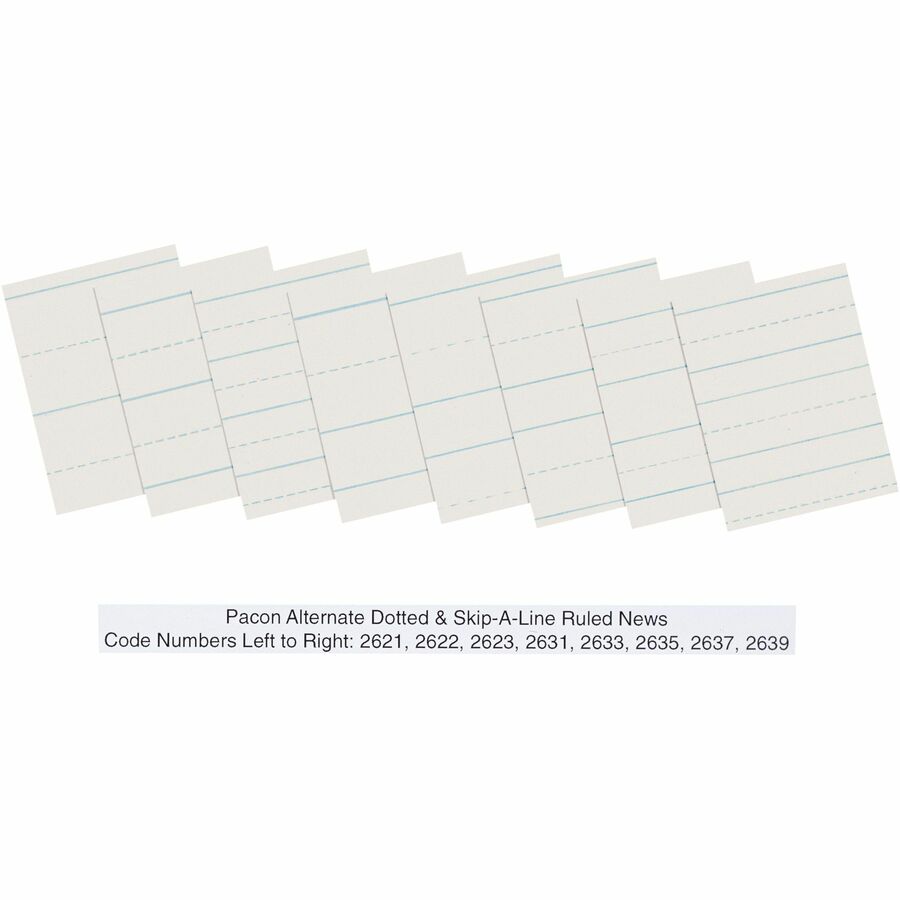 Pacon 2623 Alternate Dotted Newsprint Practice Paper - 500 Sheets - 0.50" Ruled - 30 lb Basis Weight - Letter - 11" x 8 1/2" - White Paper - 500 / Ream -