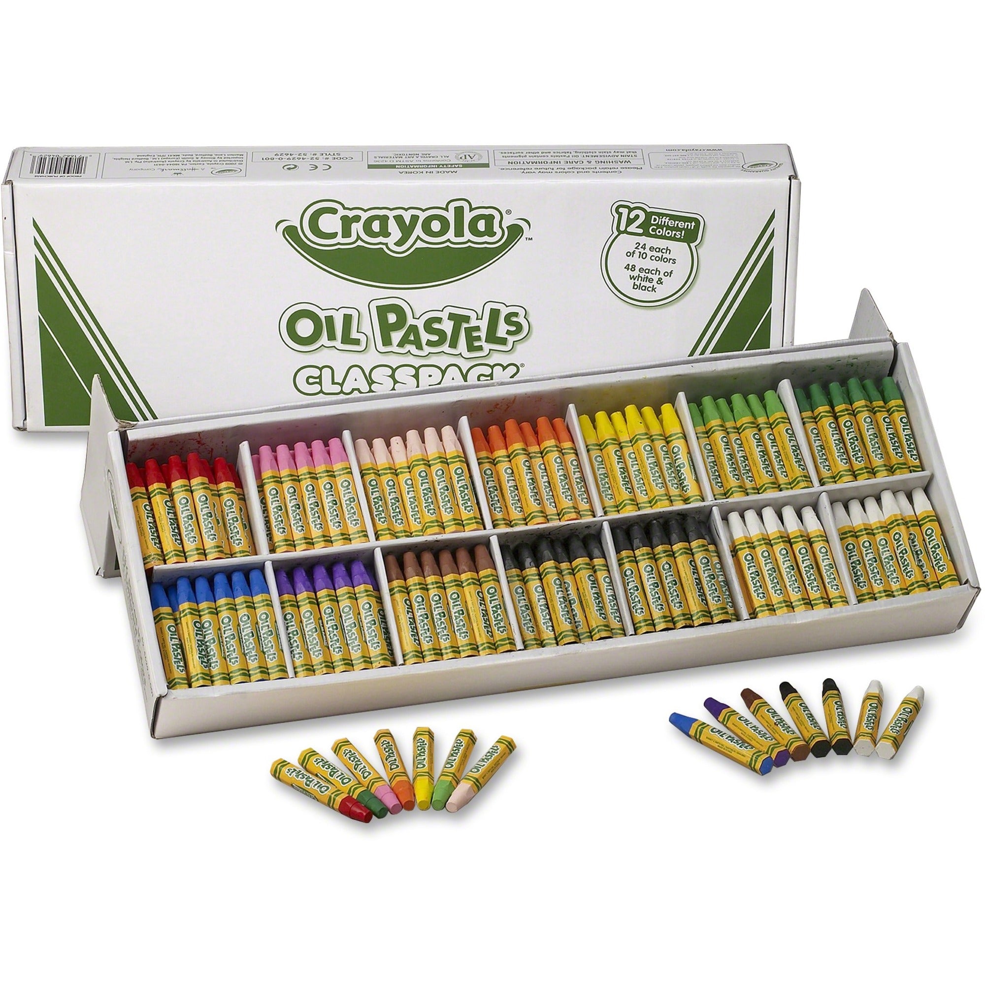 Crayola Classpack Oil Pastel - Blue, Brown, Green, Orange, Peach, Pink, Red, Violet, Yellow, Yellow Green, White, ... - 336 / Box -