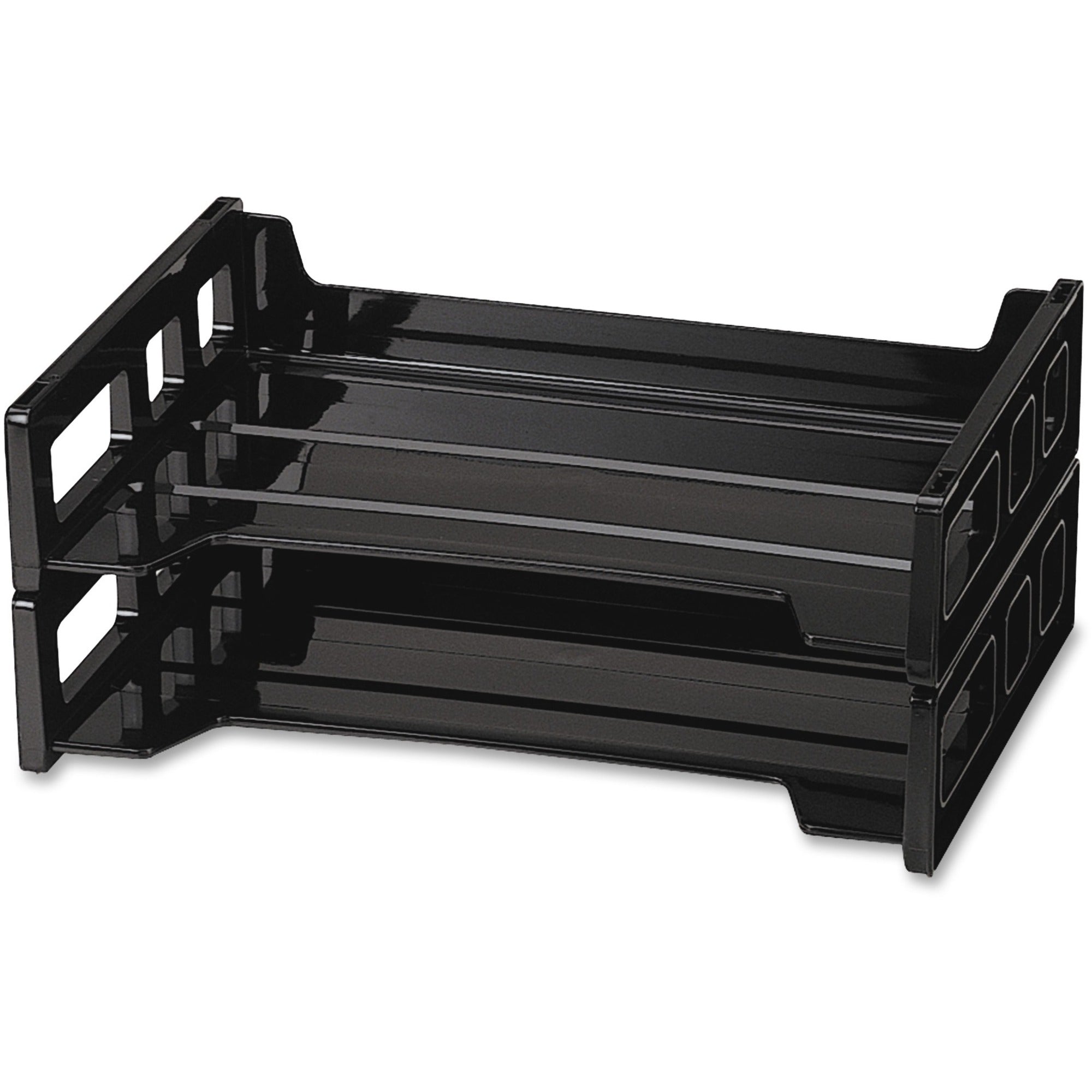 Officemate Side Load Letter Tray - 2.8" Height x 13.2" Width x 9" DepthDesktop - Stackable, Durable - Black - Plastic - 2 / Pack -