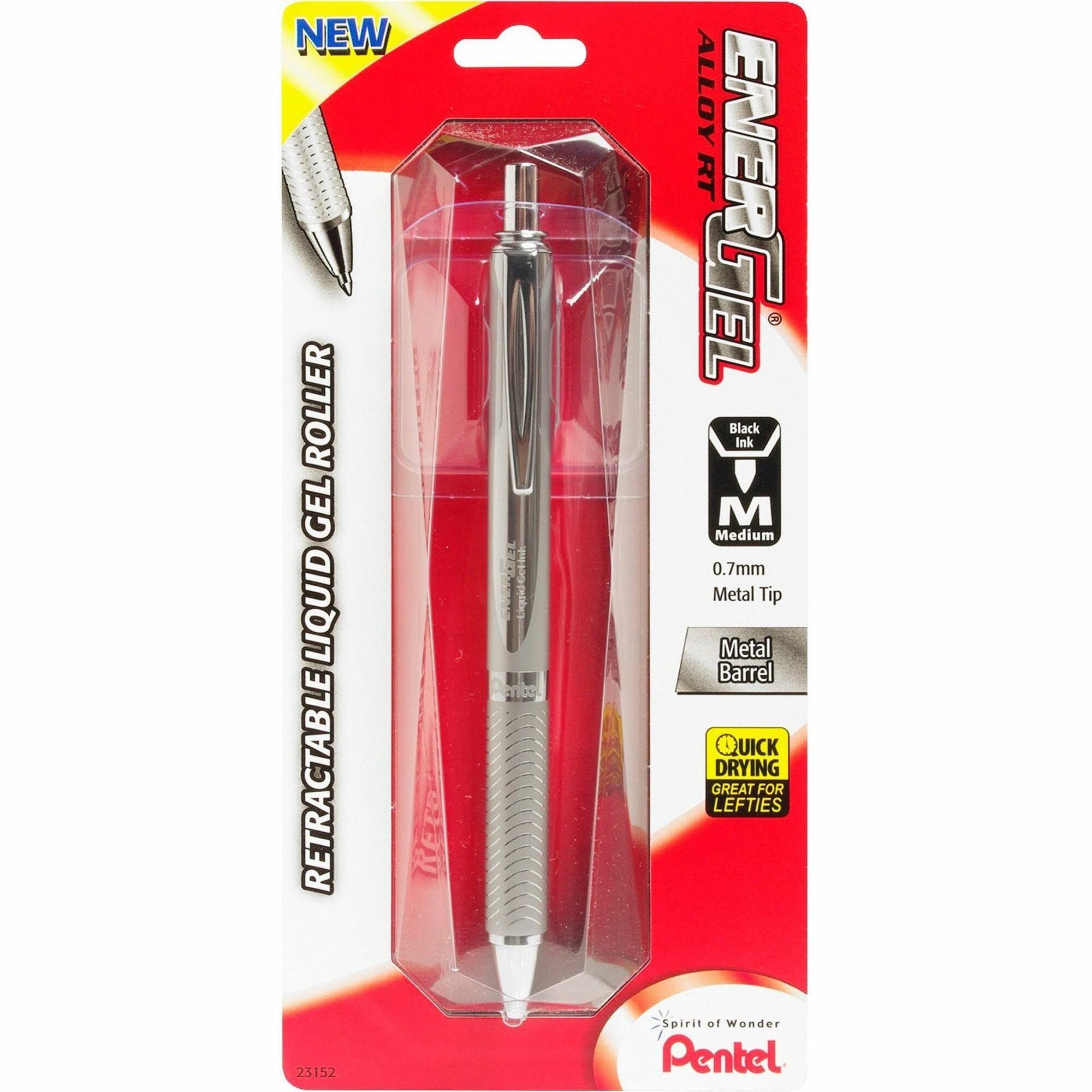 EnerGel EnerGel Alloy Retractable Gel Pens - Medium Pen Point - 0.7 mm Pen Point Size - Refillable - Retractable - Black Gel-based Ink - Metallic Silver Metal Barrel - Stainless Steel Tip - 1 / Pack -