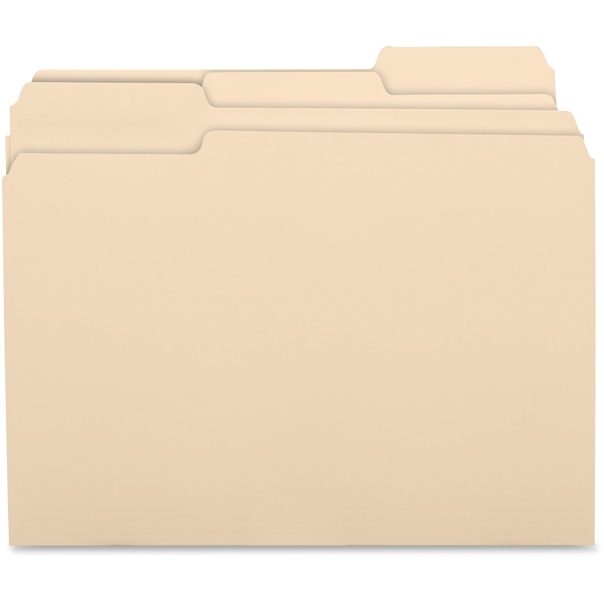 Business Source 1/3 Tab Cut Letter Recycled Top Tab File Folder - 8 1/2" x 11" - 3/4" Expansion - Top Tab Location - Assorted Position Tab Position - Manila - 10% Recycled - 100 / Box -