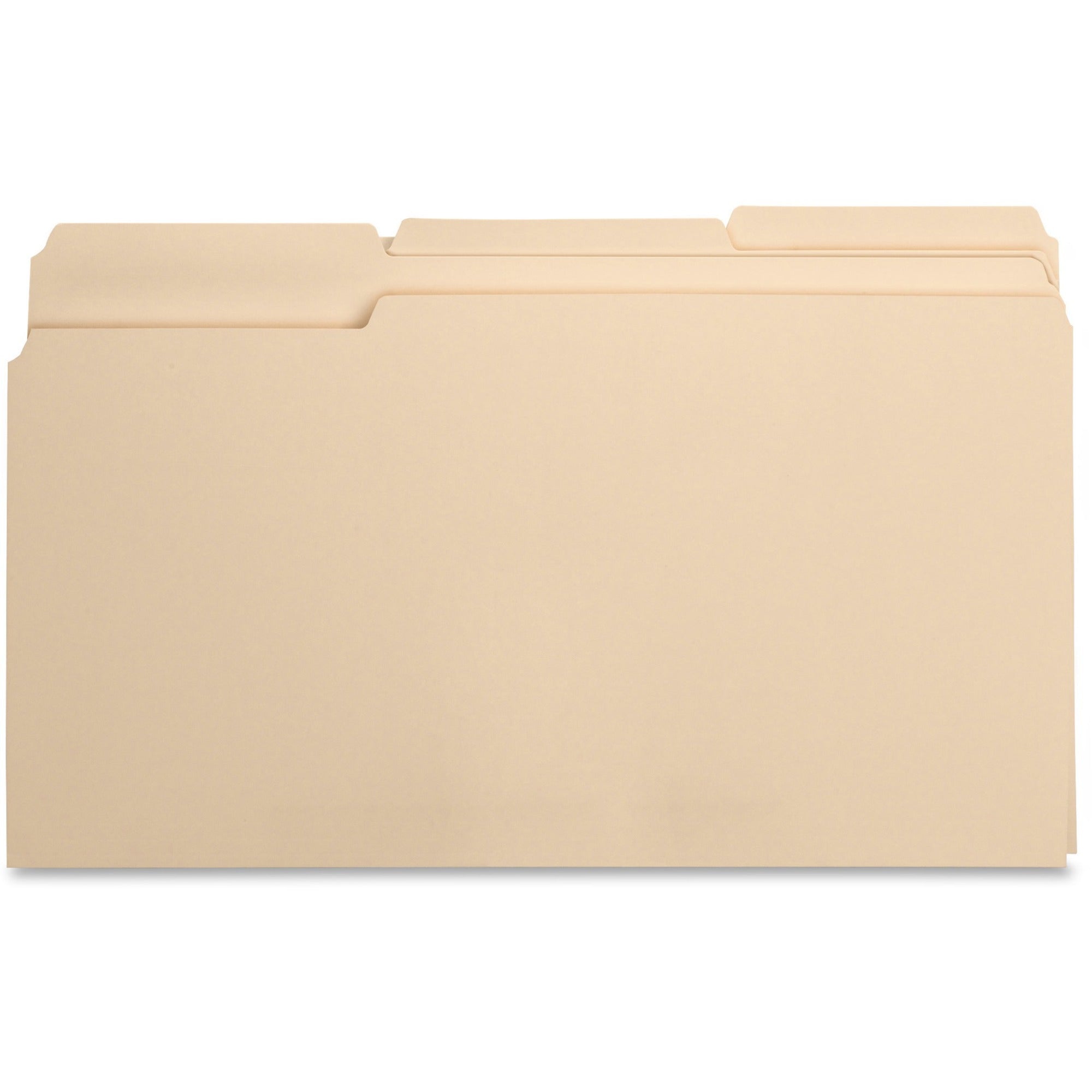 Business Source 1/3 Tab Cut Legal Recycled Top Tab File Folder - 8 1/2" x 14" - 3/4" Expansion - Top Tab Location - Assorted Position Tab Position - Manila - Manila - 10% Recycled - 100 / Box -