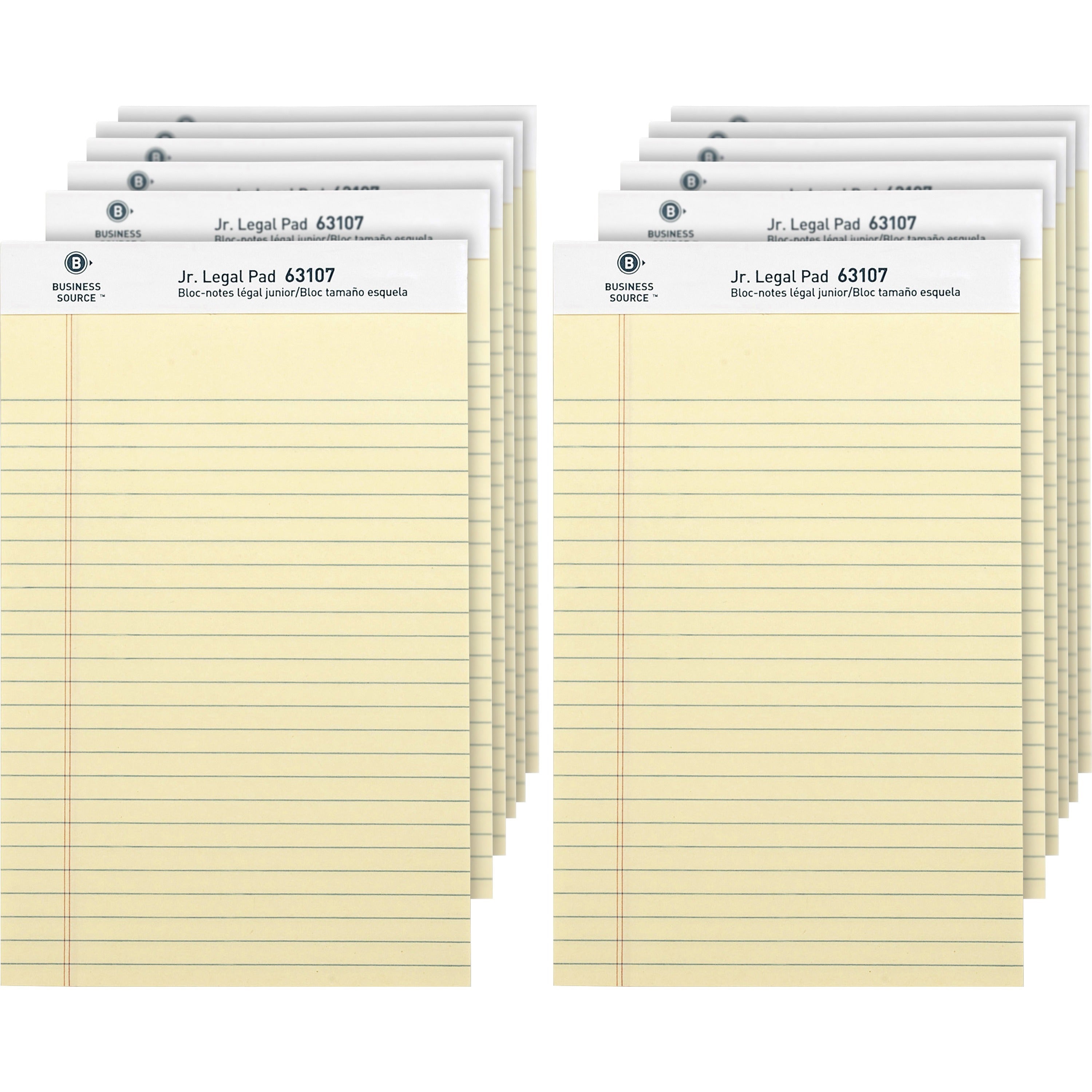 Business Source Writing Pads - 50 Sheets - 0.28" Ruled - 16 lb Basis Weight - Jr.Legal - 8" x 5" - Canary Paper - Micro Perforated, Easy Tear, Sturdy Back - 1 Dozen -