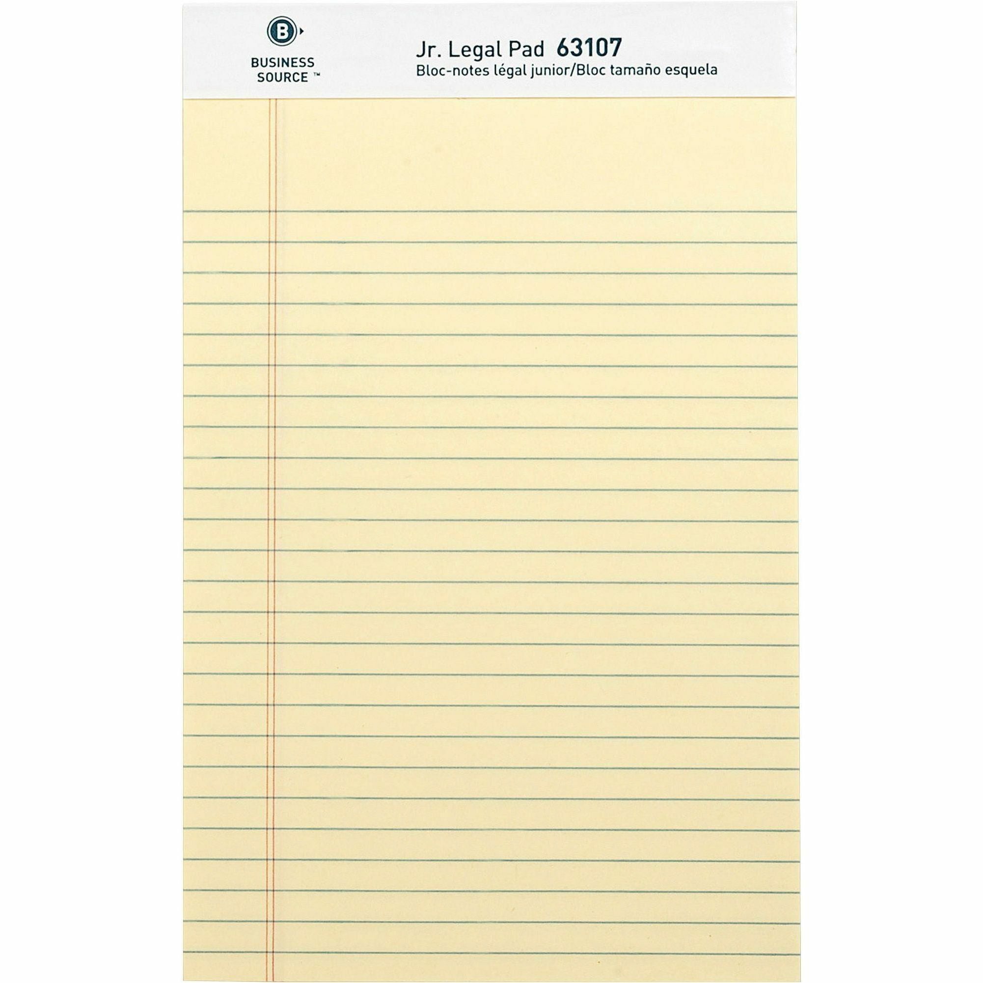 Business Source Writing Pads - 50 Sheets - 0.28" Ruled - 16 lb Basis Weight - Jr.Legal - 8" x 5" - Canary Paper - Micro Perforated, Easy Tear, Sturdy Back - 1 Dozen -