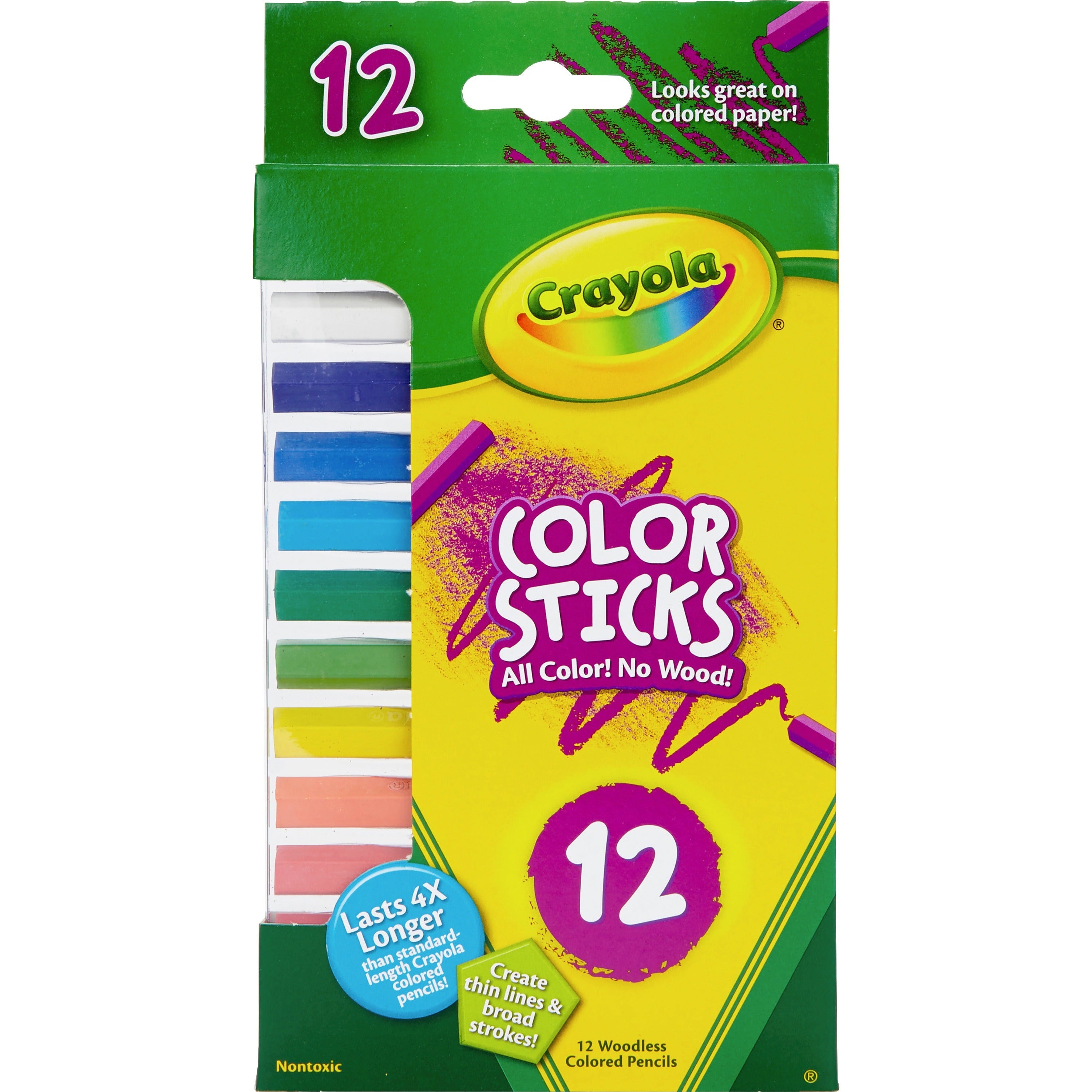Crayola 12 Color Sticks Woodless Colored Pencils - Red, Red Orange, Orange, Yellow, Yellow Green, Green, Sky Blue, Blue, Violet, Brown, Black, ... Lead - 12 / Set -