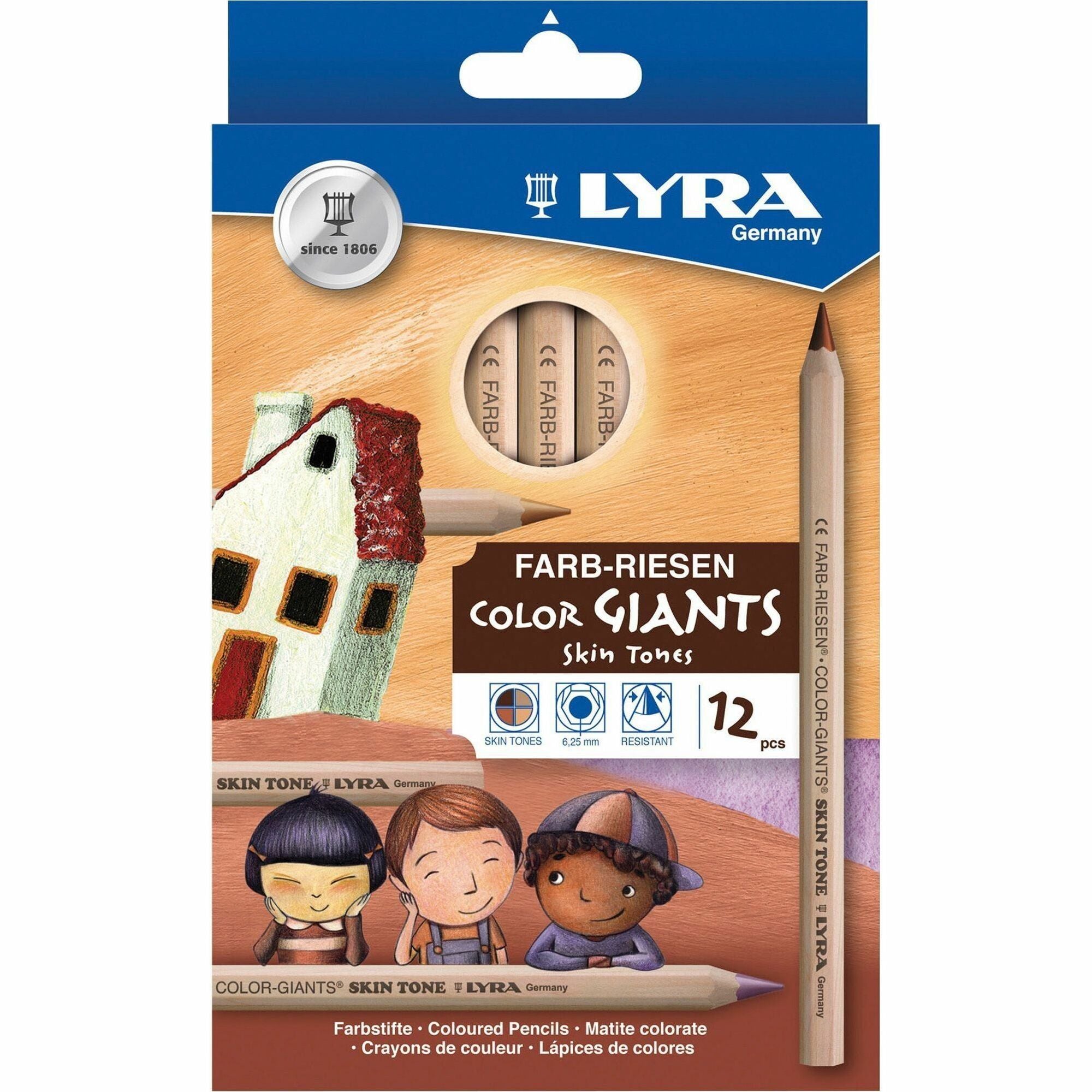 Lyra Color-Giants Skin Tone Colored Pencils - 6.3 mm Lead Diameter - Assorted Lead - 12 / Pack -