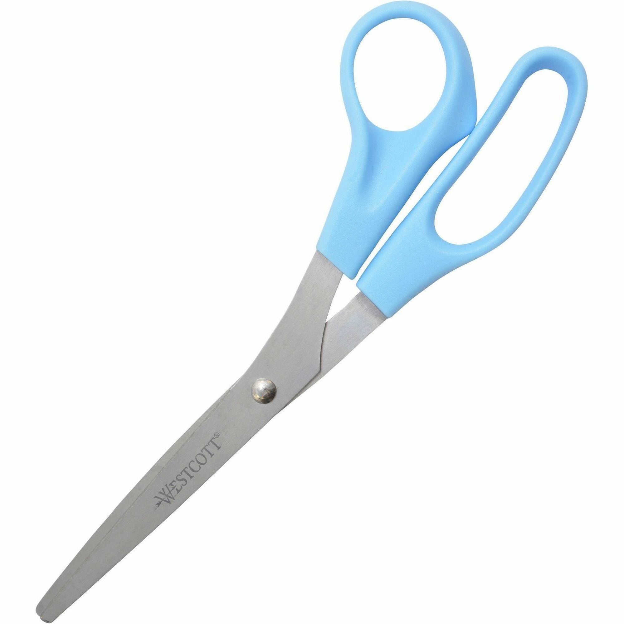 Westcott All Purpose 8" Stainless Steel Straight Scissors - 8" Overall Length - Straight-left/right - Stainless Steel - Pointed Tip - Blue - 1 Each -