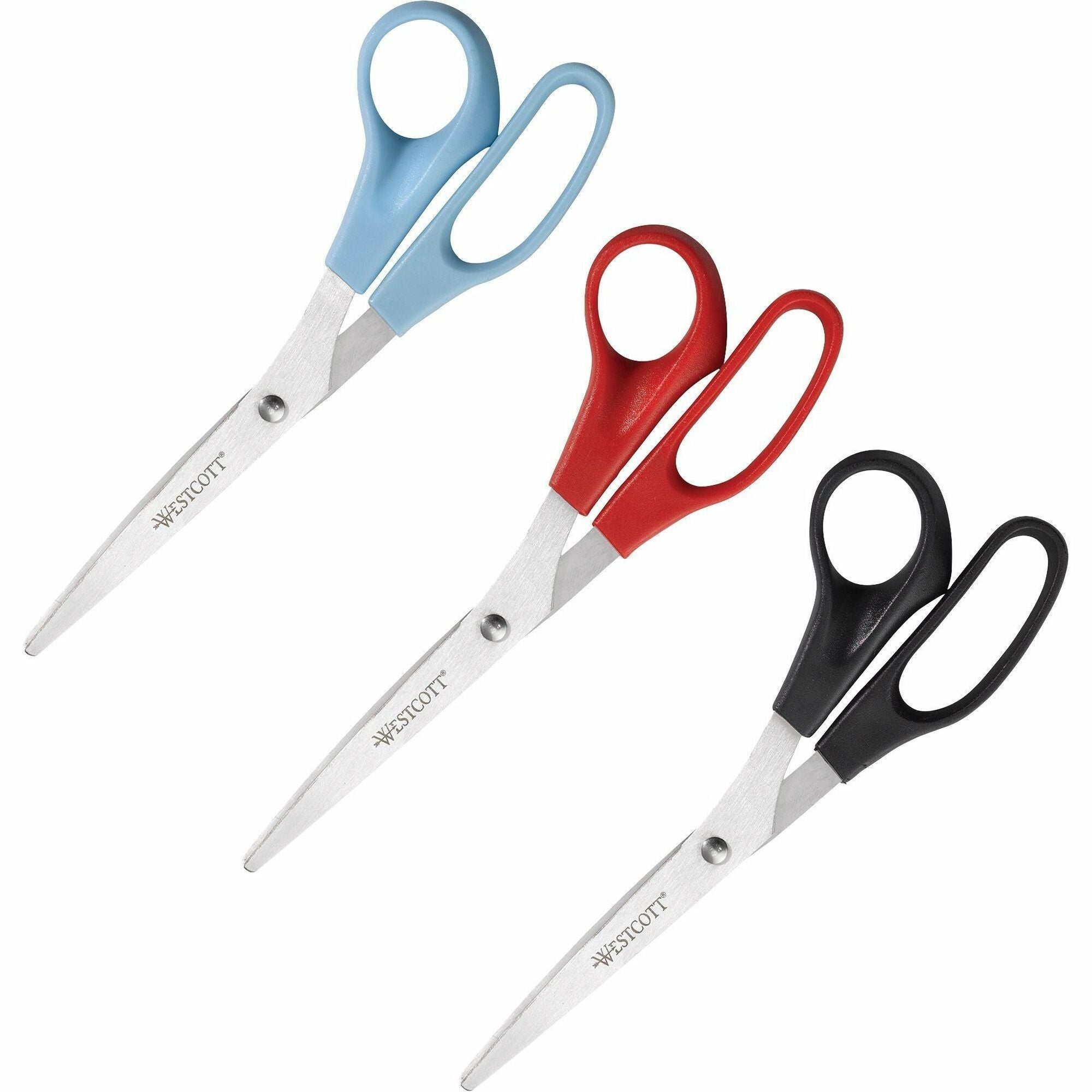 Westcott 8" All Purpose Straight Scissors - 8" Overall Length - Straight-left/right - Stainless Steel - Assorted - 3 / Pack - 1